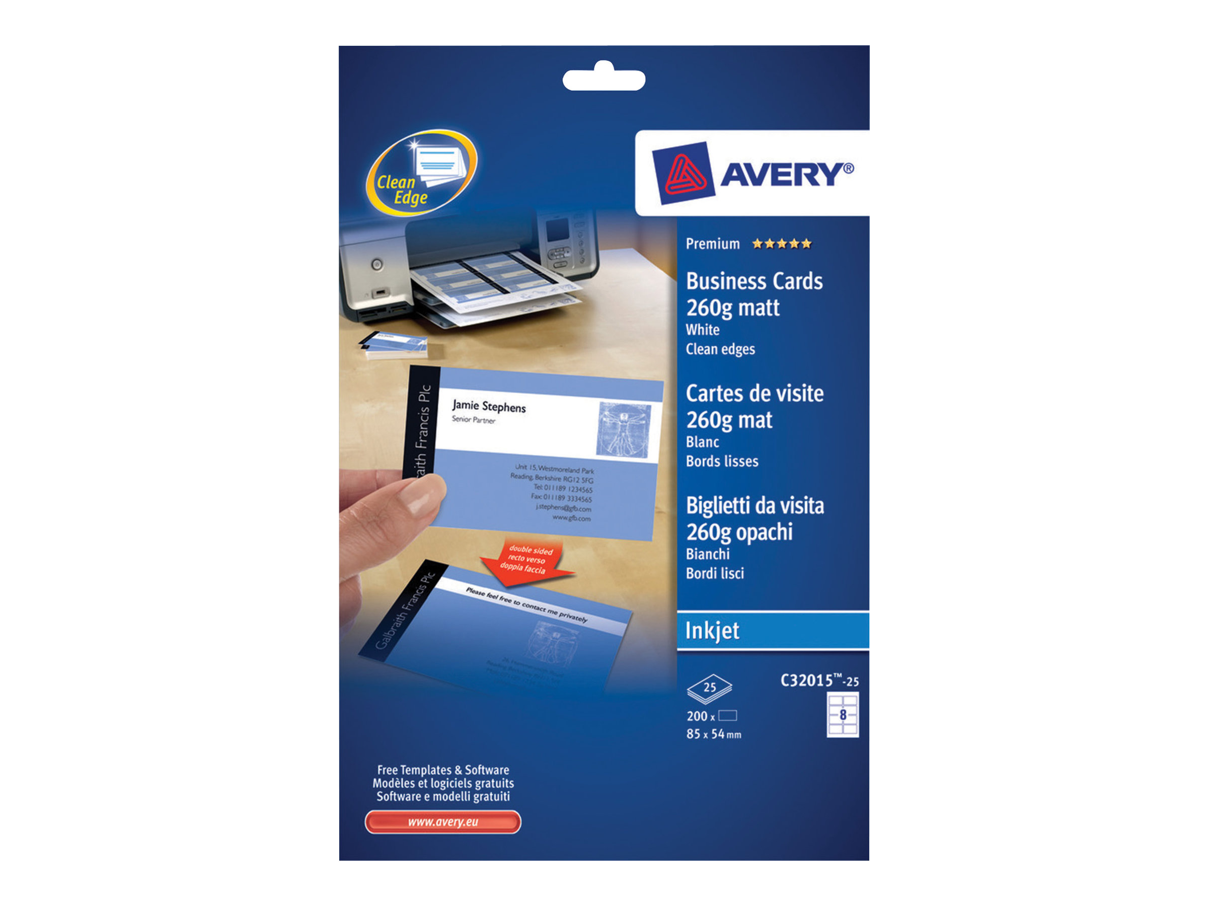 AVERY Zweckform Visitenkarten C3201525 matt weiss 260 gqm, 200 St