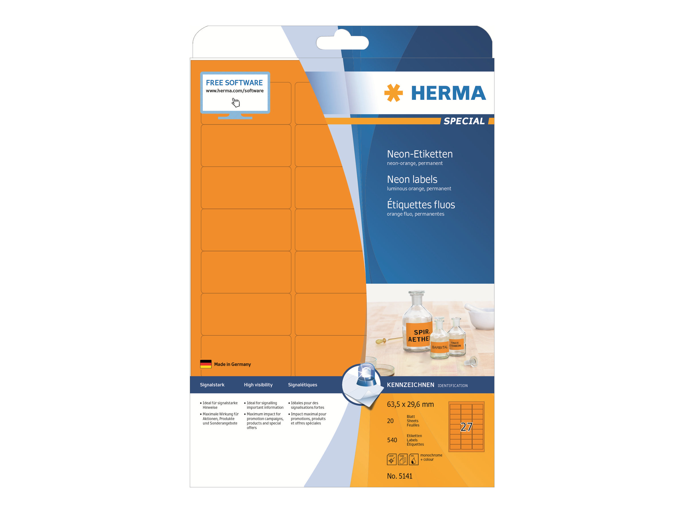 540 HERMA Etiketten 5141 orange 63,5 x 29,6 mm 540 HERMA Etiketten 5141 orange 63,5 x 29,6 mm