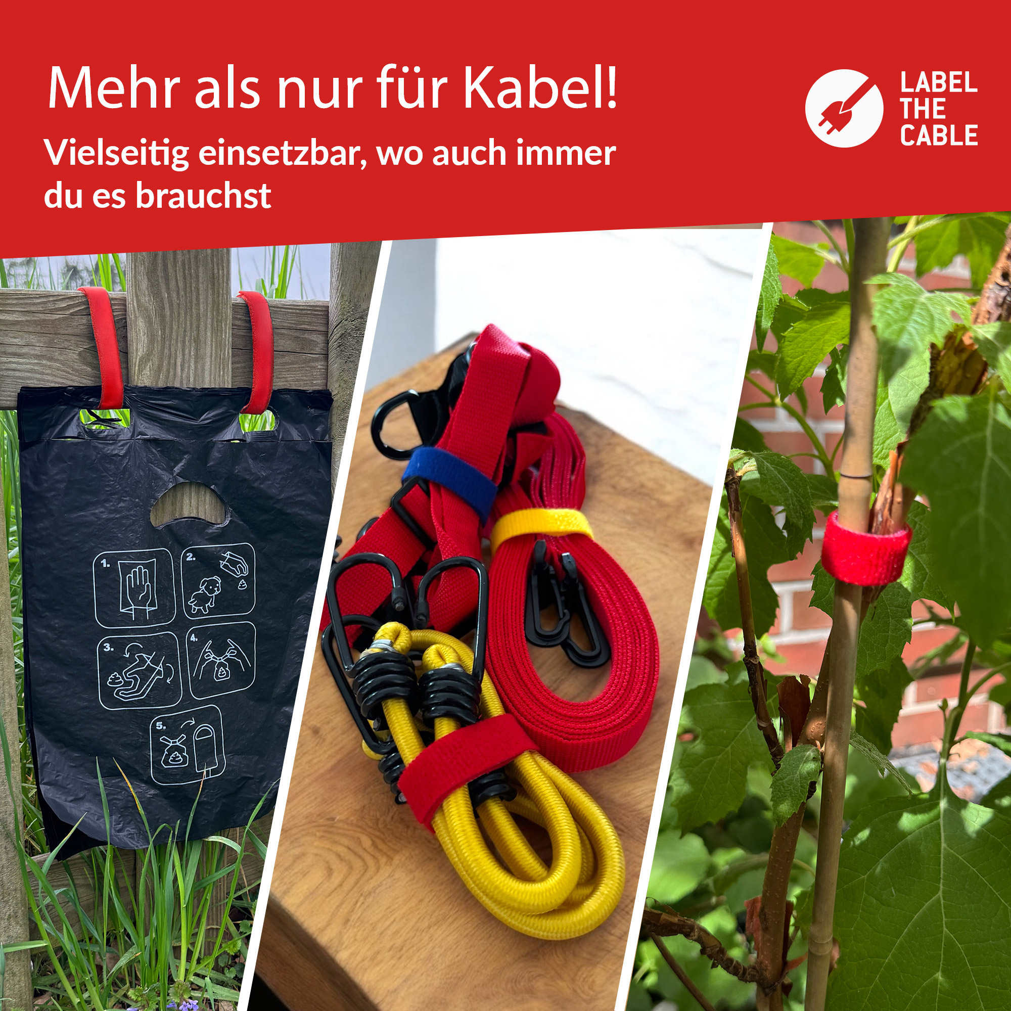 LABEL THE CABLE Klettband ROLL STRAP PRO rot 25,0 m x 1,6 cm, 1 St
