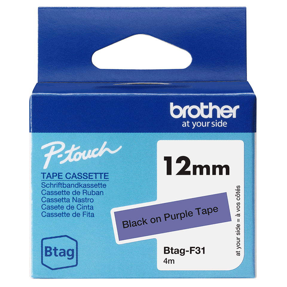brother Schriftband Btag BTAGF31, 12 mm, schwarz auf lila, 1 St