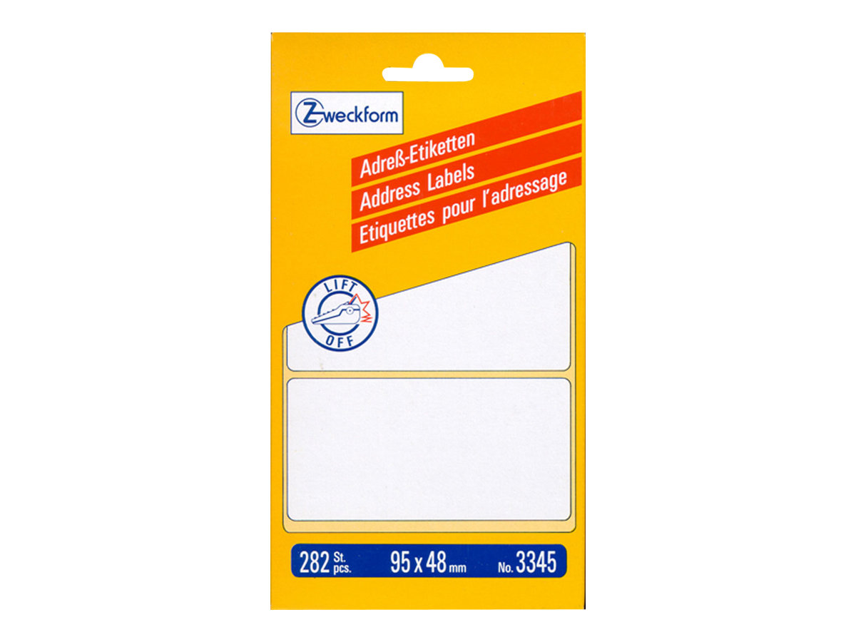 282 AVERY Zweckform Adressetiketten 3345 weiss 95,0 x 48,0 mm 282 AVERY Zweckform Adressetiketten 3345 weiss 95,0 x 48,0 mm