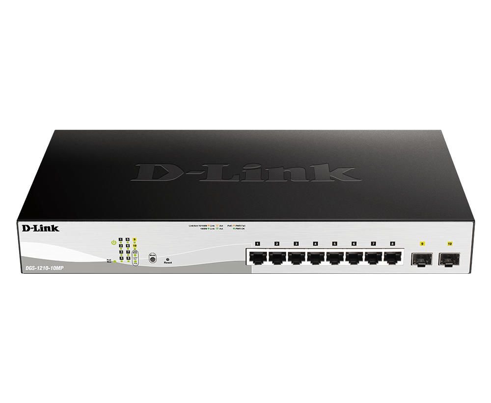 DLINK DGS121010MPE 10Port Layer2 PoE Smart Managed Gigabit Switch 8x 101001000BASET PoE 2x 1001000 Mbps SFP lüfterlos