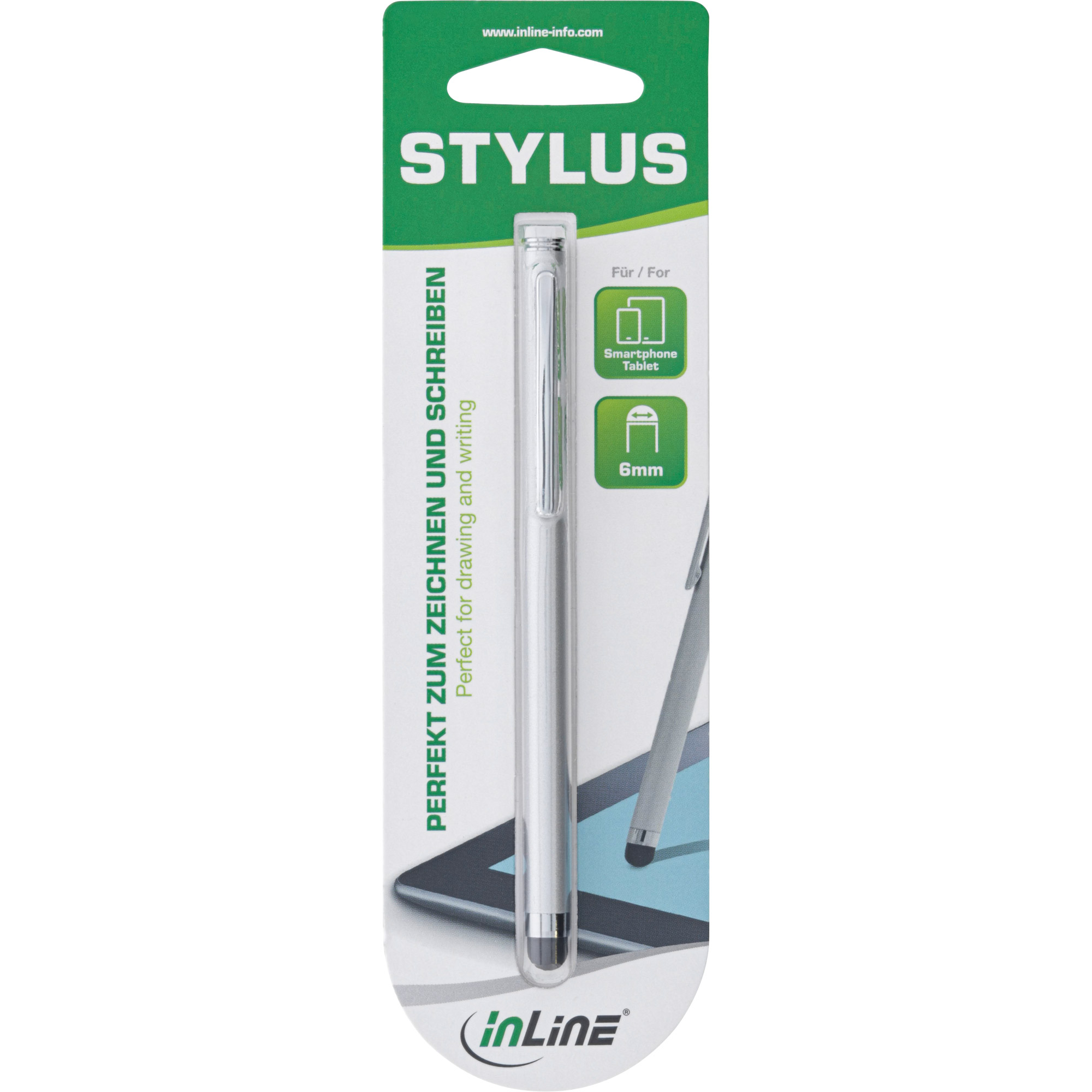 INLINE Stylus Stift fuer Touchscreens von Smartphone und Tablet silber