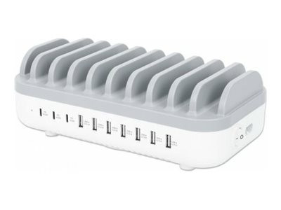 MANHATTAN 10-Port USB-Ladestation 120W 3x USB-C PD-Ports bis zu 18 W/Port 7x USB-A-Ports bis 12 W 2,4 A/Port 120 W Gesamt weiss/grau MANHATTAN 10-Port USB-Ladestation 120W 3x USB-C PD-Ports bis zu 18 W/Port 7x USB-A-Ports bis 12 W 2,4 A/Port 120 W Gesamt weiss/grau