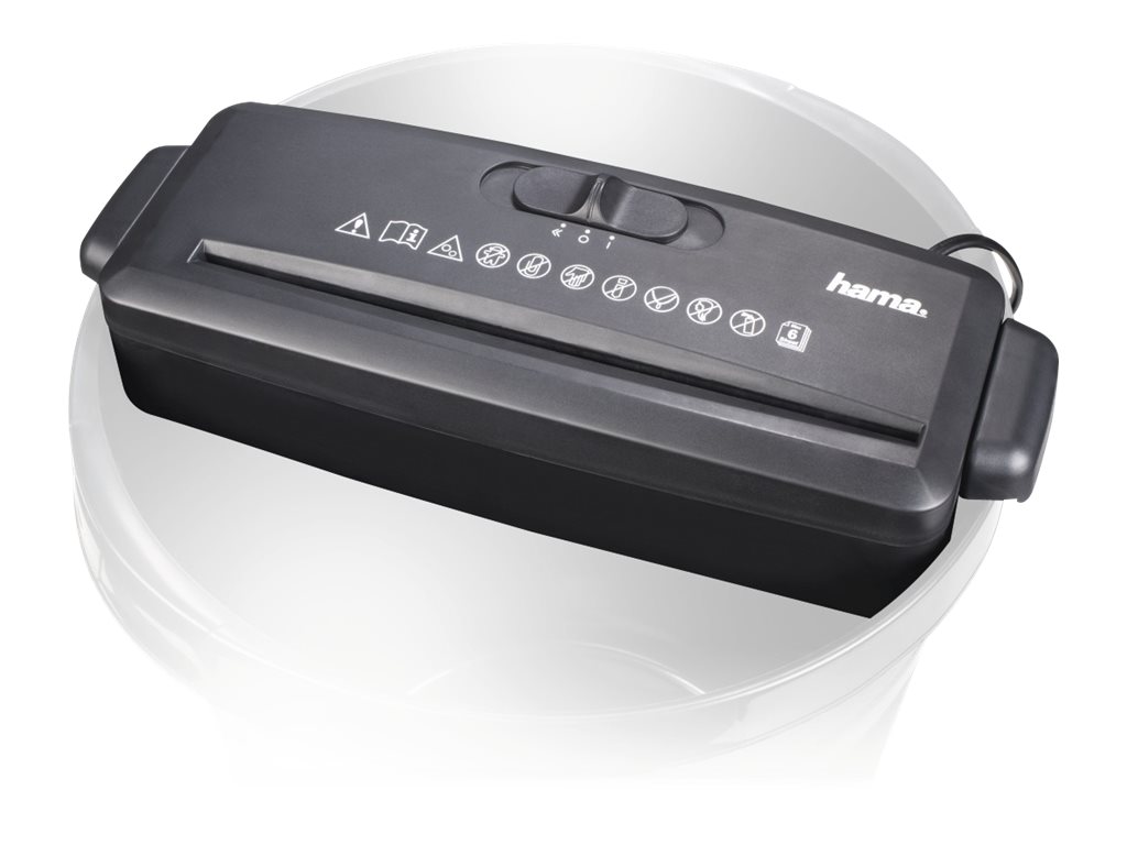hama Mini S6 Aktenvernichter mit Streifenschnitt P-1, 8 mm, bis 6 Blatt, schwarz hama Mini S6 Aktenvernichter mit Streifenschnitt P-1, 8 mm, bis 6 Blatt, schwarz