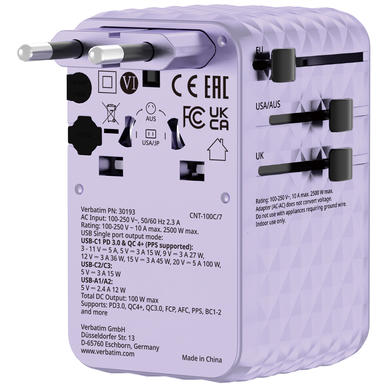 Verbatim 30193 Chargen Travel 100W Purple