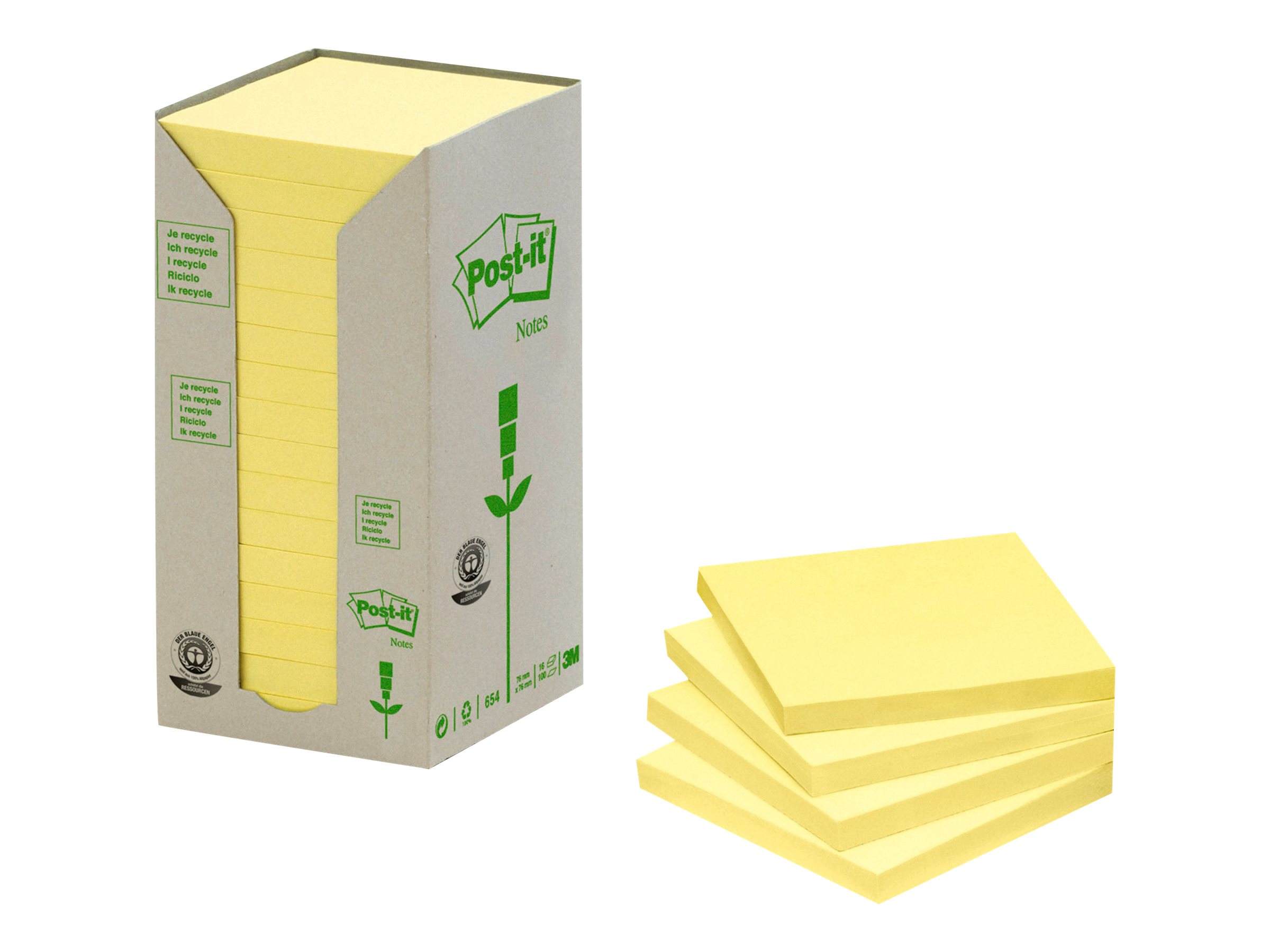 Post-it® Recycling Notes Haftnotizen 654-1T gelb, 16 Bloecke Post-it® Recycling Notes Haftnotizen 654-1T gelb, 16 Bloecke