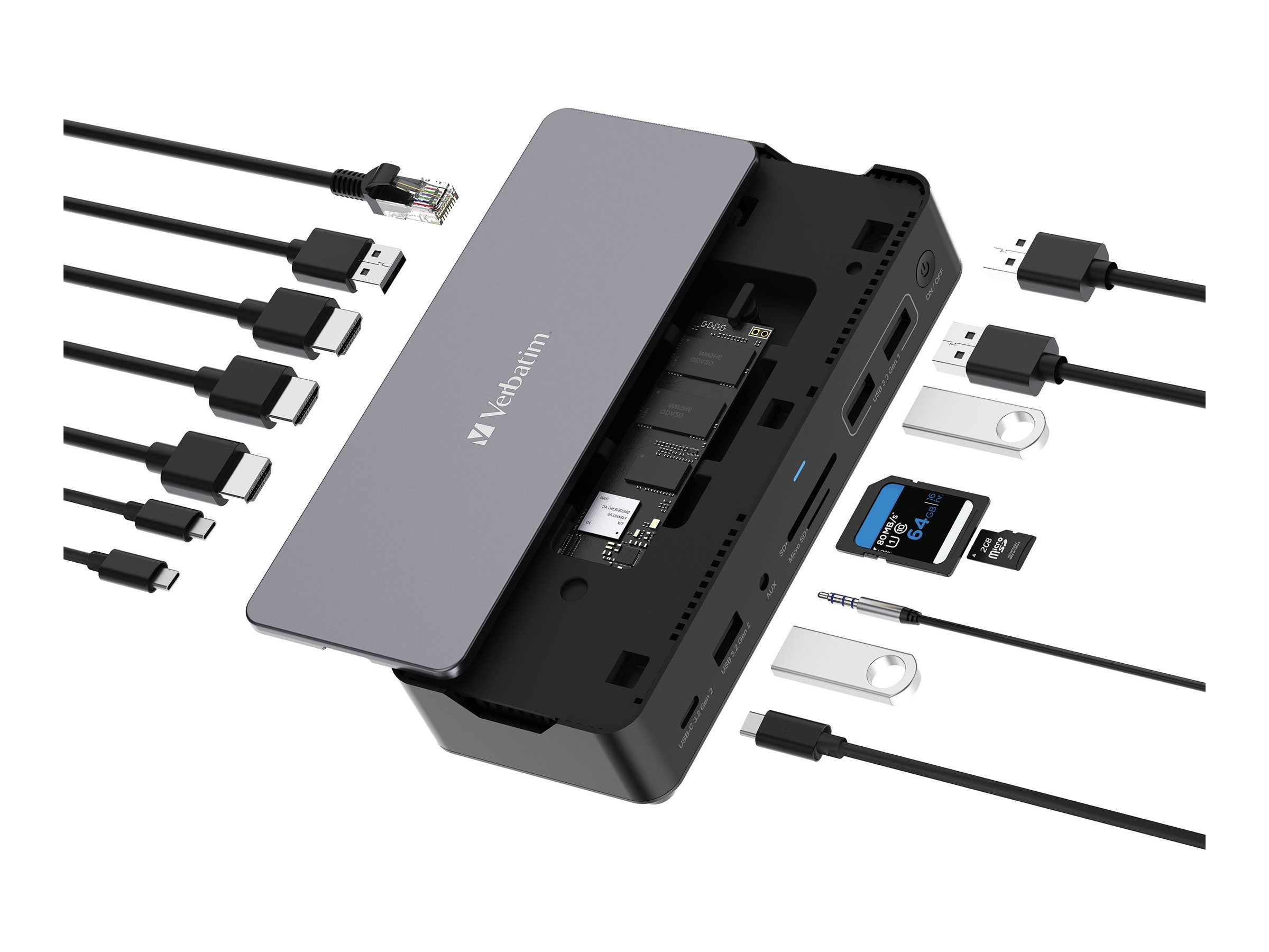 Verbatim USB-C Pro Dockingstation CDS-15S mit HDMI/4K/USB-A/USB-C/SSD Slot/SD