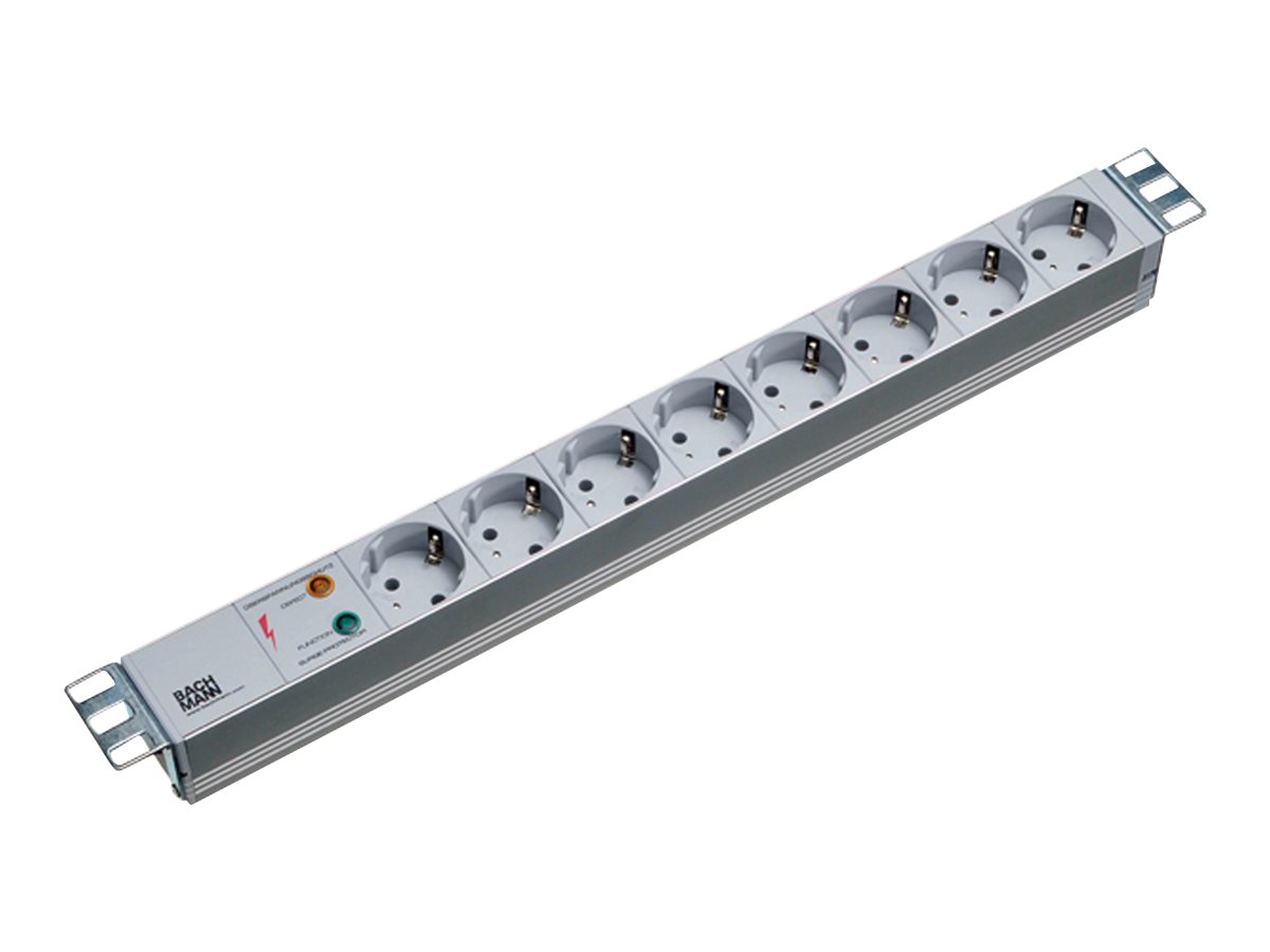 Bachmann 19"-Steckdosenleiste ALU 1HE ?SS, 8-fach 35?, grau, 2,0m, ohne Schalter