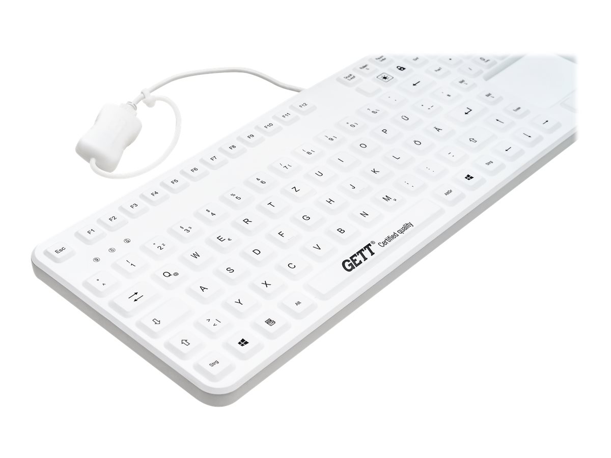 GETT GCQ CleanType Prime Touch+ Siilikon Tastatur m.touchpad m.NUM-block m.Magneten IP65 bel. Tasten USB Farbe: weiss Layout: DE