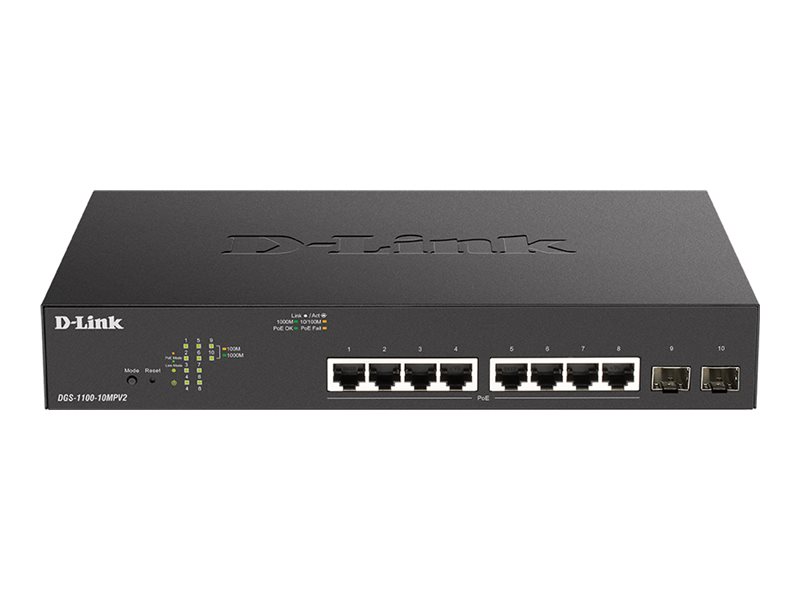D-LINK DGS-1100-10MPV2/E 10-Port Layer2 PoE+ Gigabit Smart Switch 8x 10/100/1000 PoE 2x 1000 Mbit/s SFP D-LINK DGS-1100-10MPV2/E 10-Port Layer2 PoE+ Gigabit Smart Switch 8x 10/100/1000 PoE 2x 1000 Mbit/s SFP