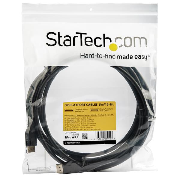 STARTECHCOM DisplayPort 14 Cable 164 ft 5m VESA Certified 8K60Hz HBR3 HDR DP to DP Mon Cable 8K DisplayPort Cable