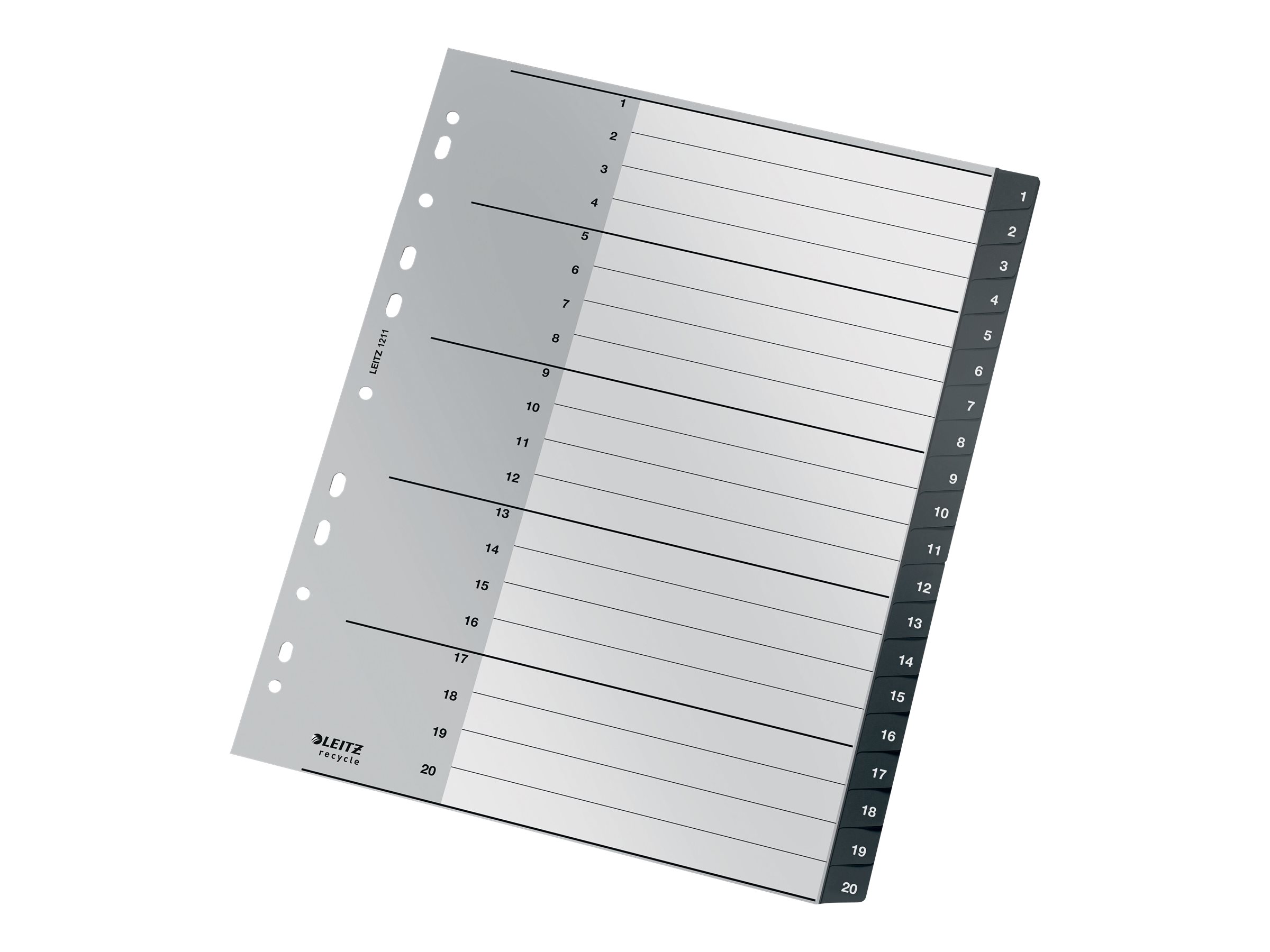 LEITZ Ordnerregister recycle 1211 Vollformat, ueberbreite 1-20 schwarz 20-teilig, 1 Satz LEITZ Ordnerregister recycle 1211 Vollformat, ueberbreite 1-20 schwarz 20-teilig, 1 Satz