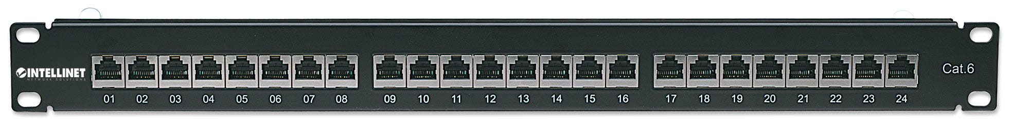 INTELLINET Cat6 Patchpanel geschirmt 24 Ports FTP 1 HE Klemmleisten mit 90 Grad abgewinkelten Kabeleinfuehrungen