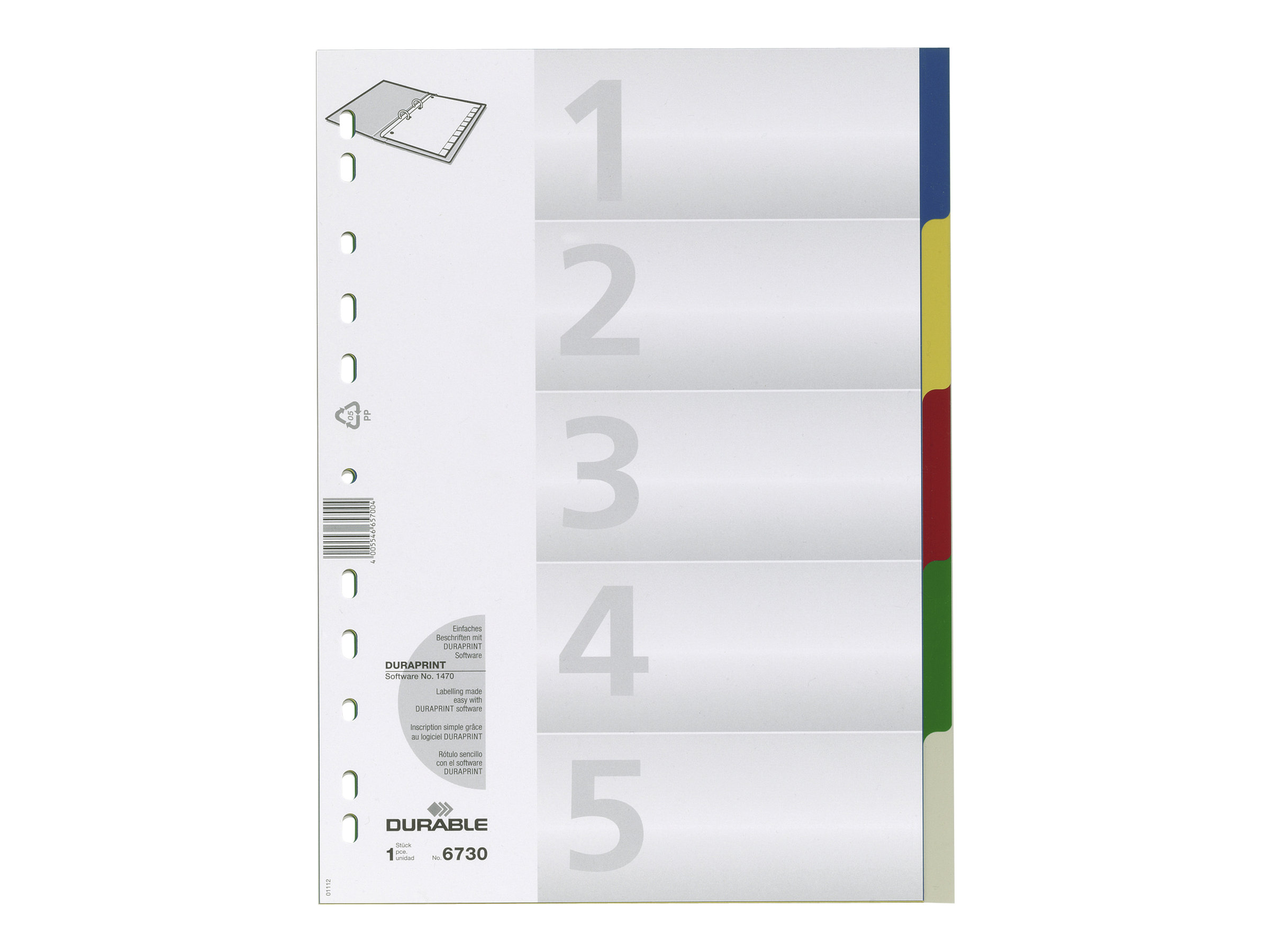 DURABLE Ordnerregister Vollformat blanko blau, gelb, rot, gruen, grau 5-teilig, 1 Satz DURABLE Ordnerregister Vollformat blanko blau, gelb, rot, gruen, grau 5-teilig, 1 Satz