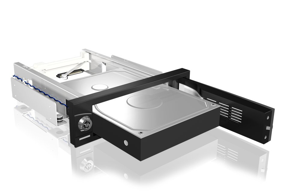 ICY BOX IB-168SK-B HDD Wechselrahmen traegerlos fuer 8,9cm 3.5Zoll SATA HDDs Schloss 13,3cm 5.25Zoll Edelstahl-Kunststoff schwarz