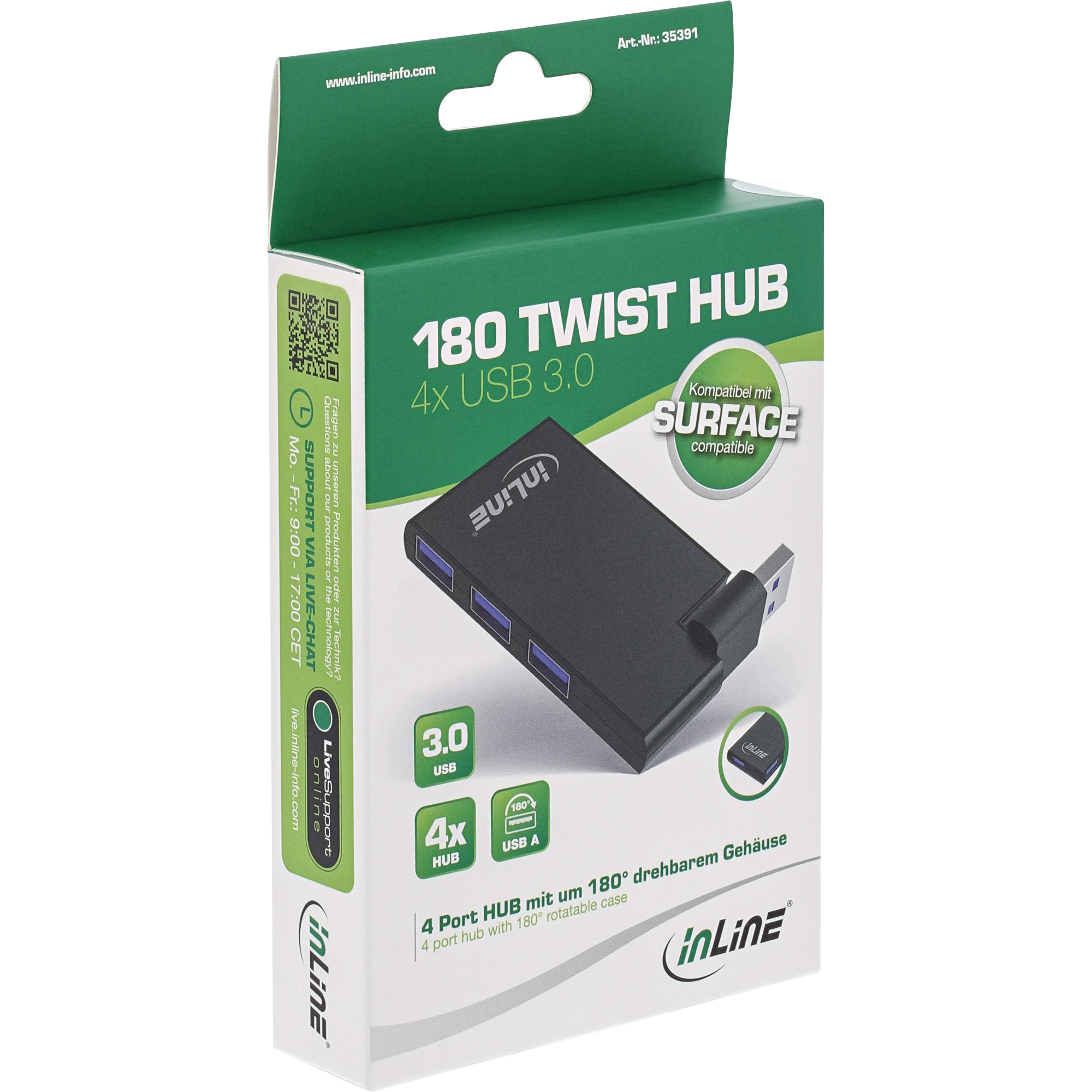 INLINE 180 Twist Hub USB 3.0 4 Port drehbar schwarz