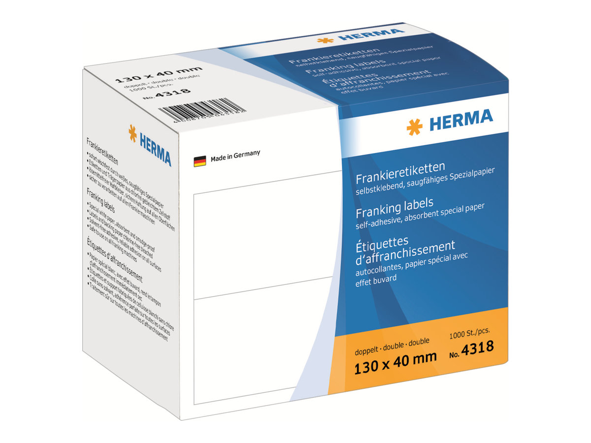 1.000 HERMA Frankieretiketten 4318 weiss 130,0 x 40,0 mm 1.000 HERMA Frankieretiketten 4318 weiss 130,0 x 40,0 mm