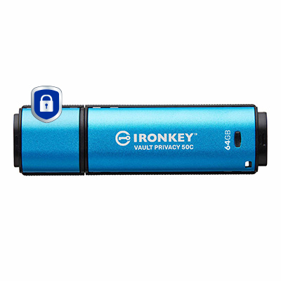 KINGSTON 64GB USBC IronKey Vault Privacy 50C AES256 Encrypted FIPS 197