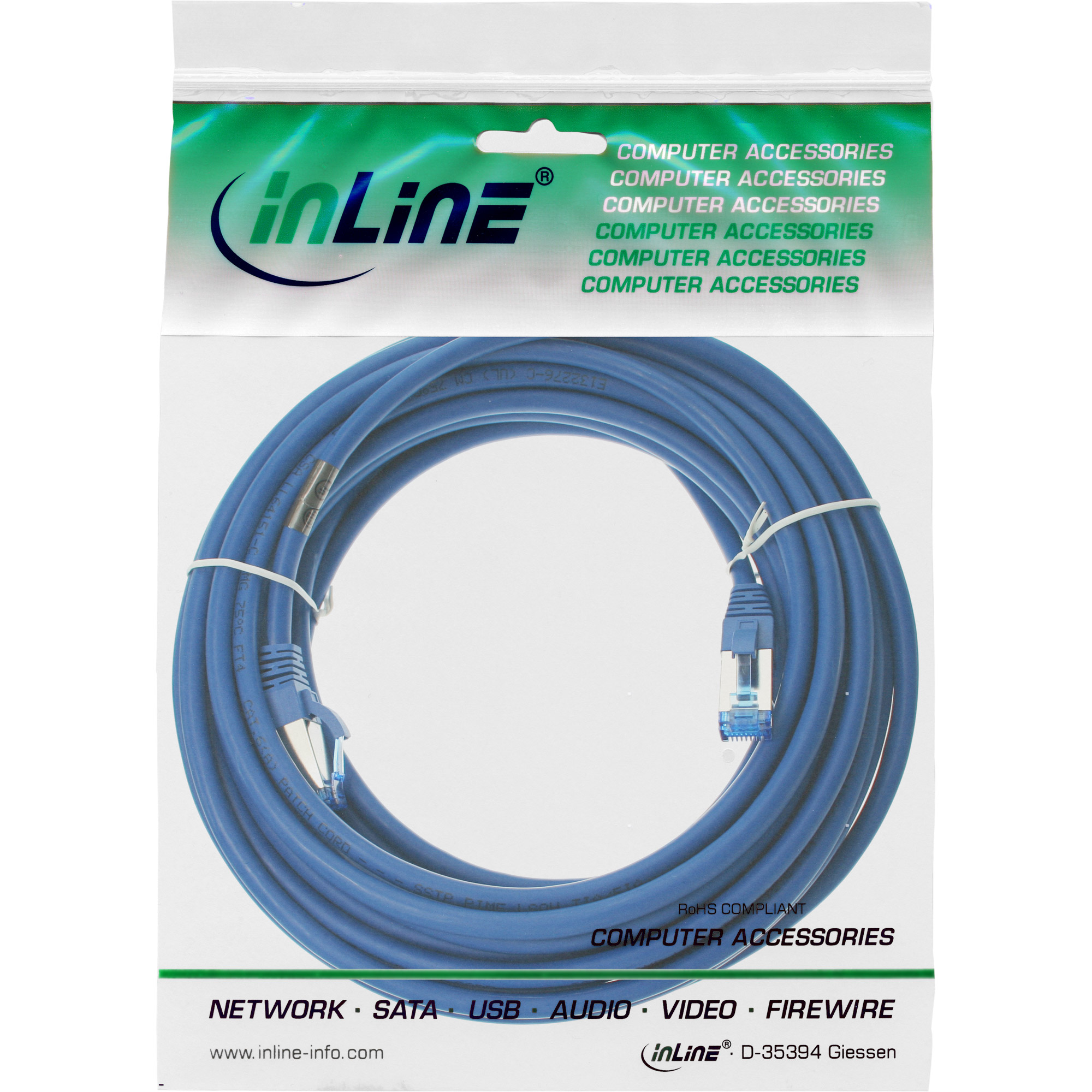 INLINE Patchkabel S/FTP PiMf Cat.6A 500MHz halogenfrei Kupfer blau 5m