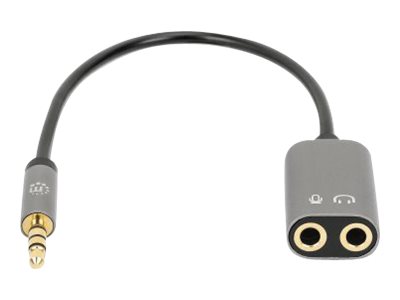 MANHATTAN Headset-Adapterkabel Y-Audiosplitter Stecker auf 2 x Buchse verteilt einzelne 3,5 mm-Buchse auf Mikrofon- und Audioausgang MANHATTAN Headset-Adapterkabel Y-Audiosplitter Stecker auf 2 x Buchse verteilt einzelne 3,5 mm-Buchse auf Mikrofon- und Audioausgang