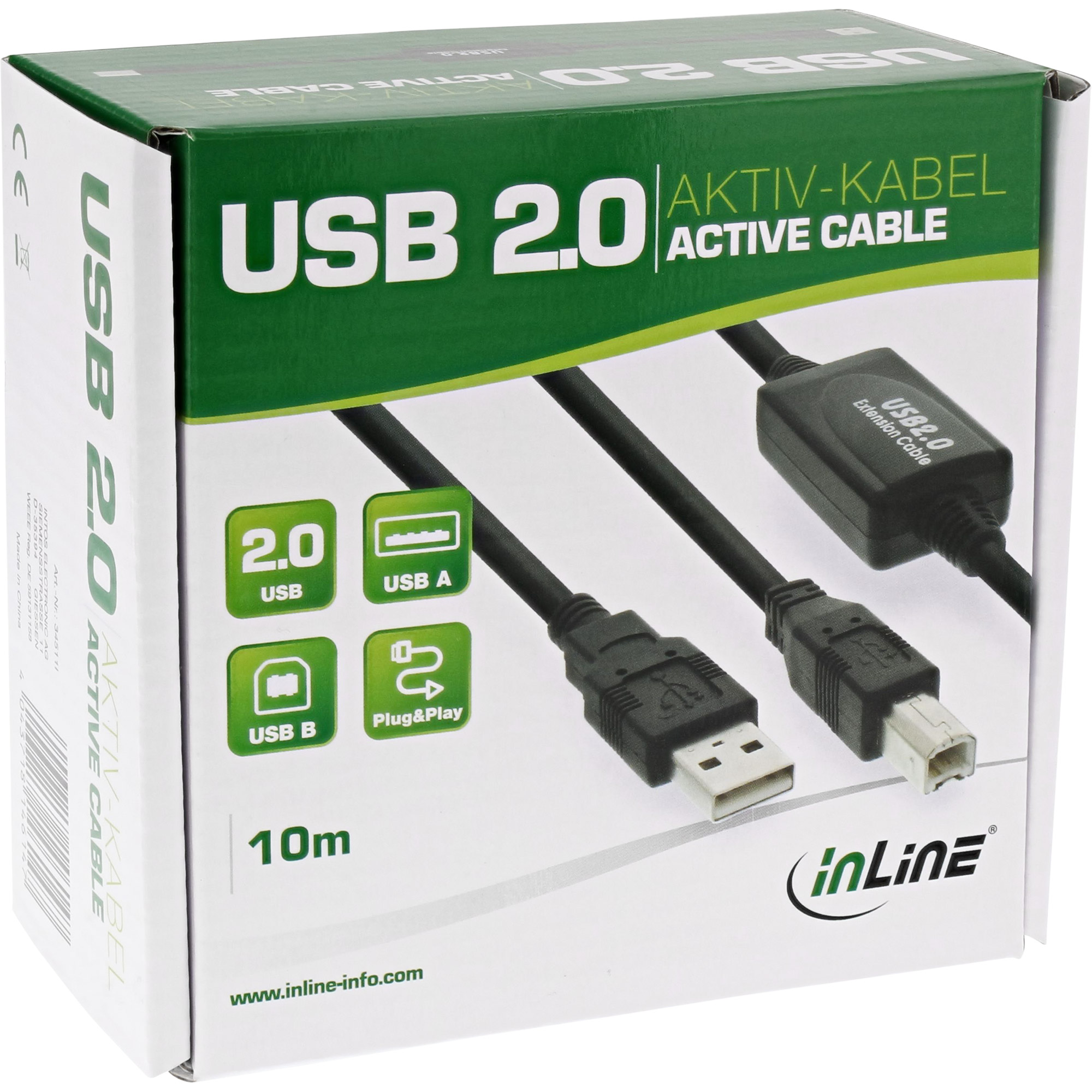 INLINE USB 20 Aktivkabel mit Signalverstaerkung St A an St B 10m