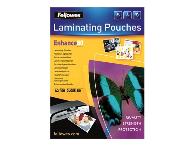 100 Fellowes Enhance80 ImageLast Laminierfolien glÃ¤nzend fÃ¼r A3 80 micron