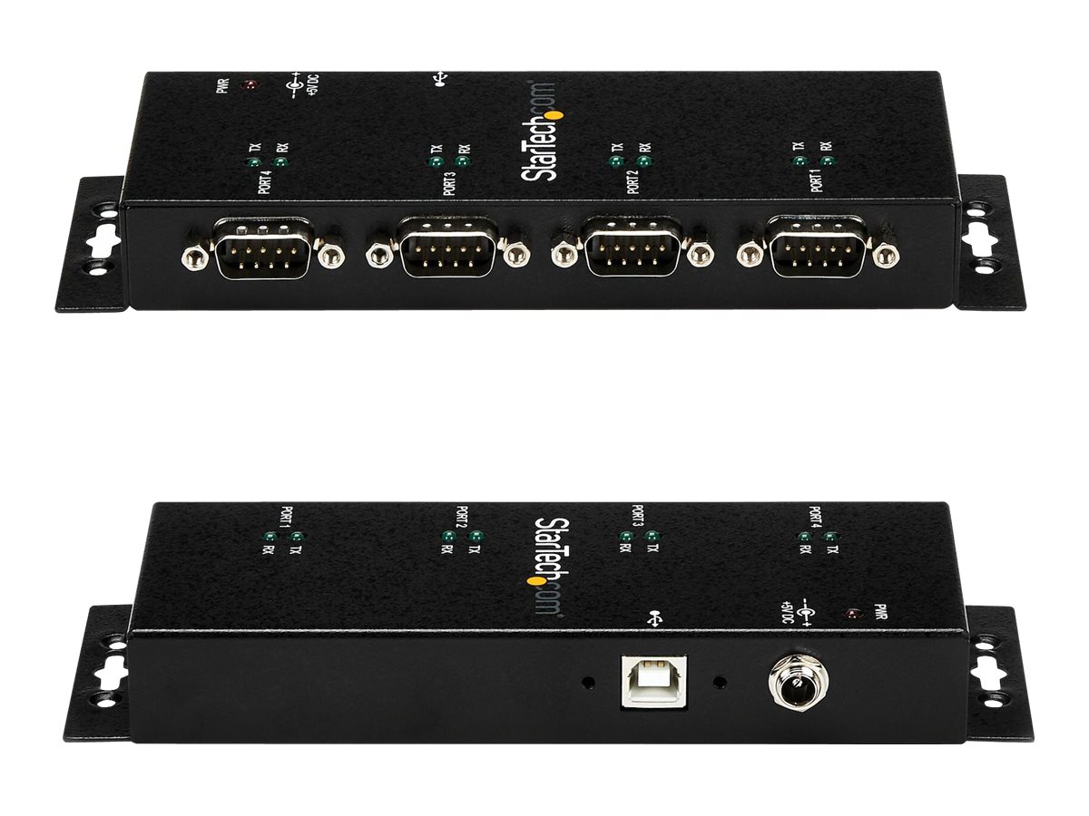 STARTECHCOM 4 Port USB auf Seriel RS232 Adapter Hub Industriell DINScheinen Wandmontagefaehig USB auf Seriell DB9 Konverte