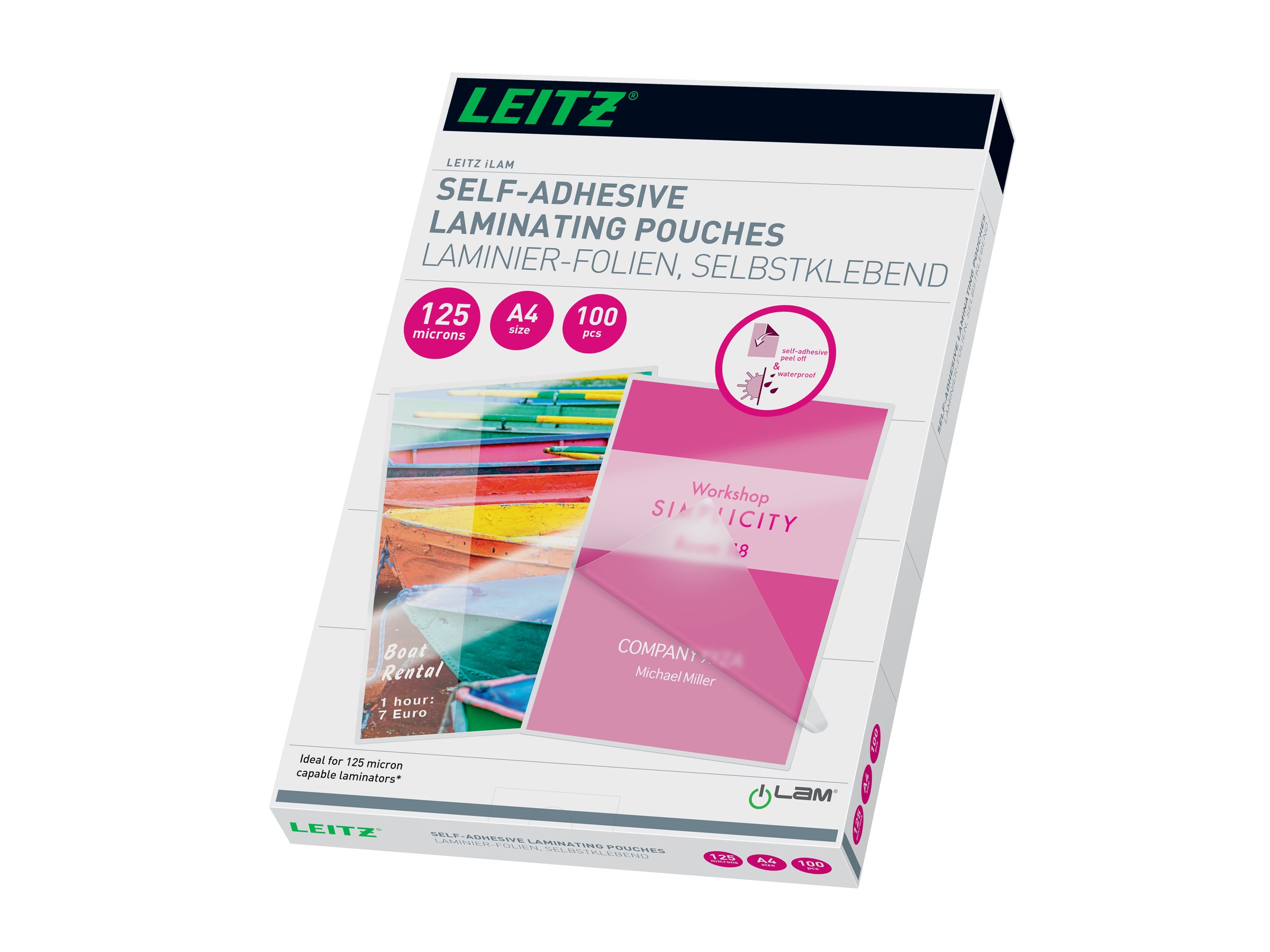 100 LEITZ Laminierfolien glaenzend fuer A4 125 micron selbstklebender Ruecken 100 LEITZ Laminierfolien glaenzend fuer A4 125 micron selbstklebender Ruecken