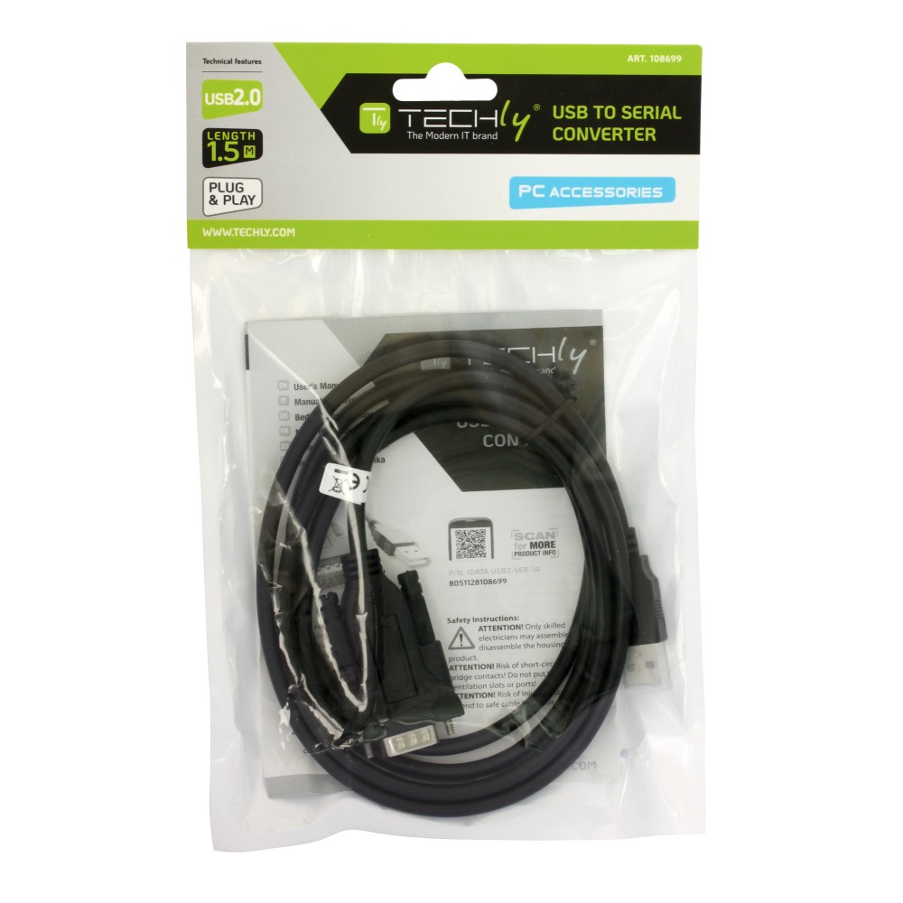 TECHLY USB Seriell Konverter RS 232 zum Anschluss eines seriellen Geraets an den USB Port BLISTER verpackt 15 Meter