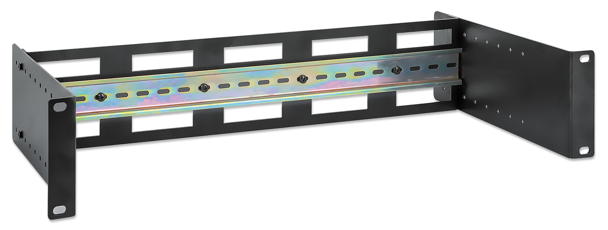 INTELLIENT Tiefenverstellbarer 48,26cm 19Zoll DINHutschienenträger 2HE variable Schienentiefe von 48 bis 174mm Aluminium schwarz