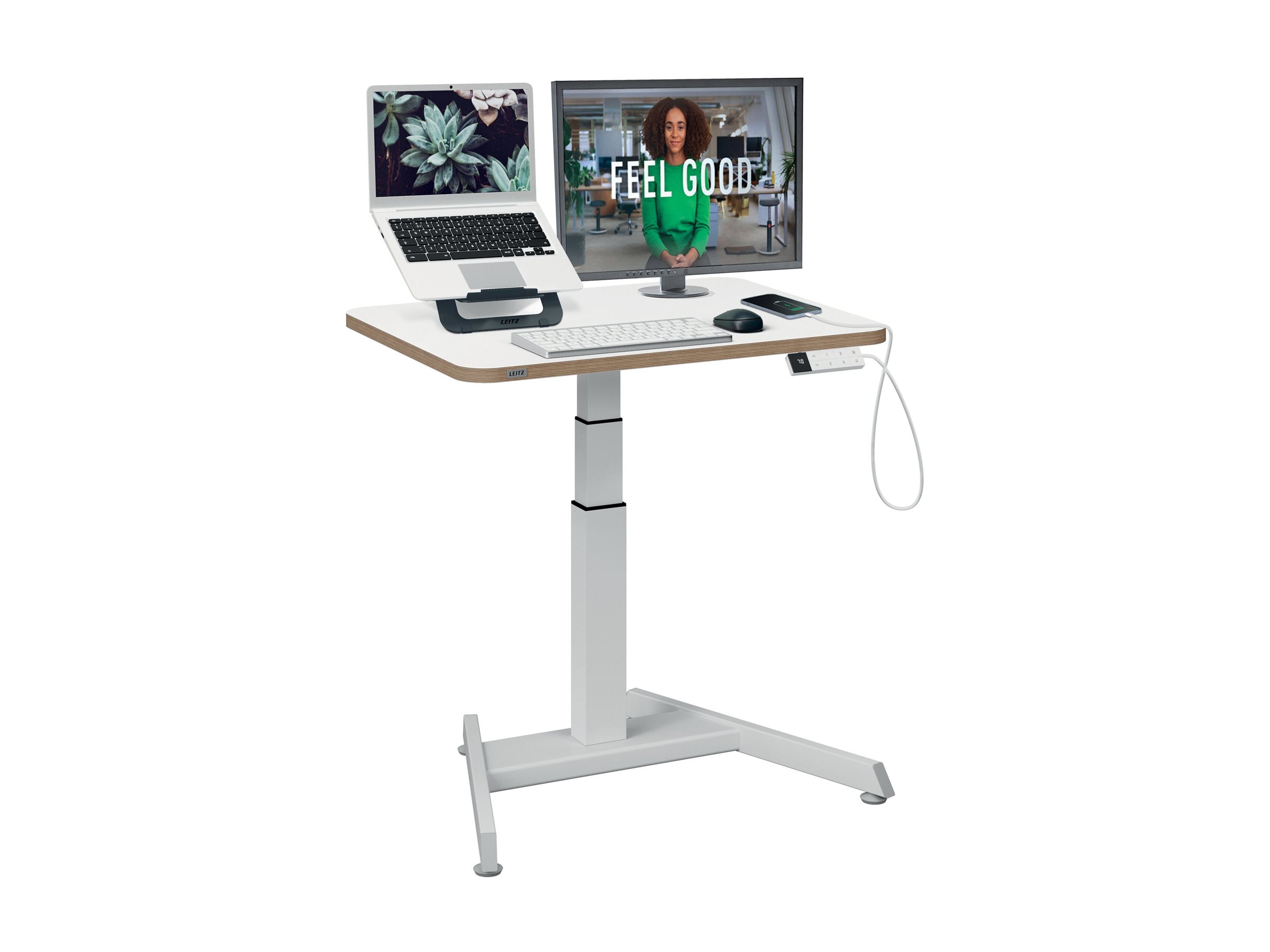 LEITZ Ergo elektrisch hoehenverstellbarer Schreibtisch weiss rechteckig, A-Fuss-Gestell weiss 80,0 x 60,0 cm LEITZ Ergo elektrisch hoehenverstellbarer Schreibtisch weiss rechteckig, A-Fuss-Gestell weiss 80,0 x 60,0 cm