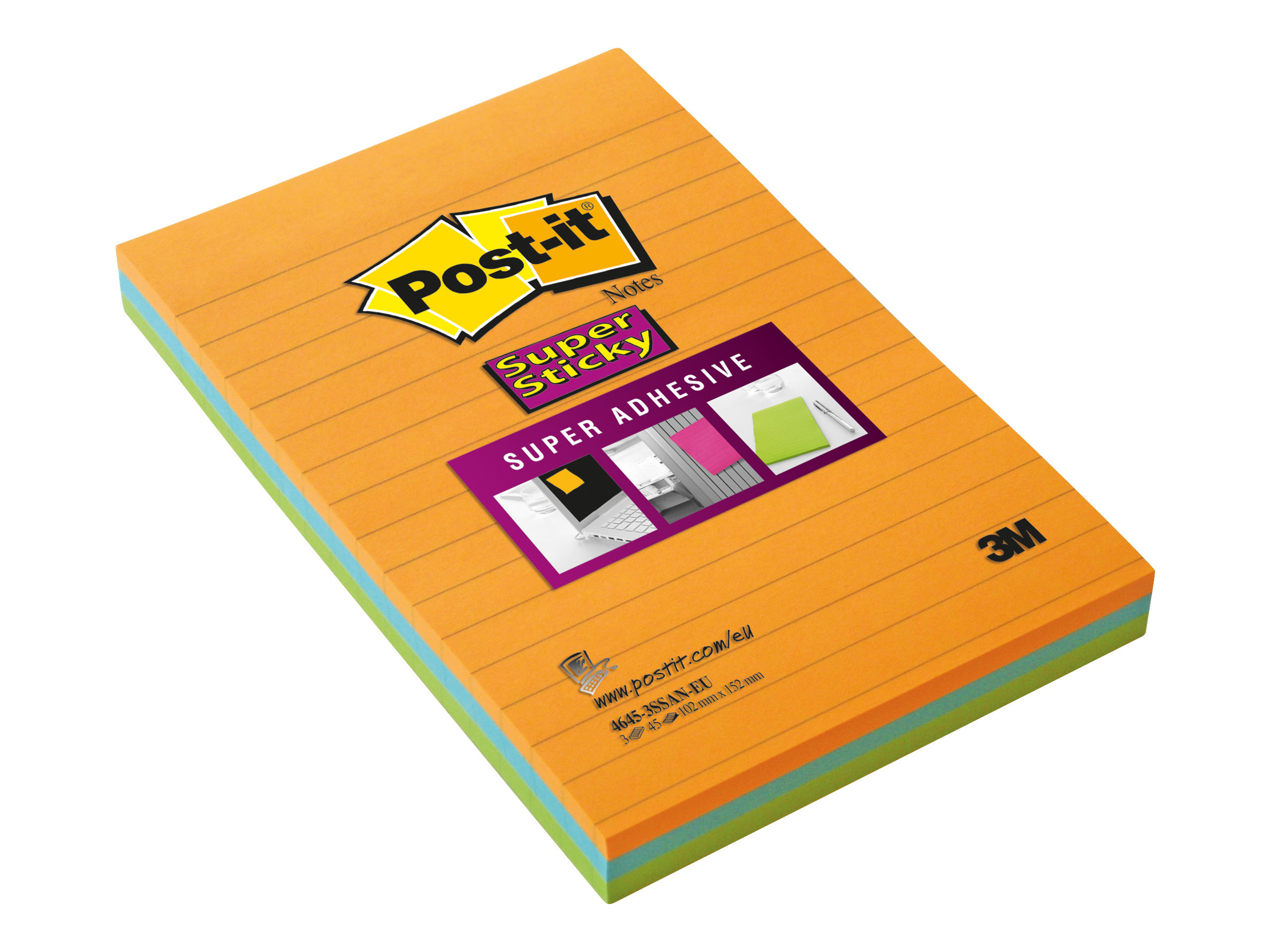 Post-it® Super Sticky Haftnotizen extrastark 46453SSA farbsortiert, 3 Bloecke Post-it® Super Sticky Haftnotizen extrastark 46453SSA farbsortiert, 3 Bloecke