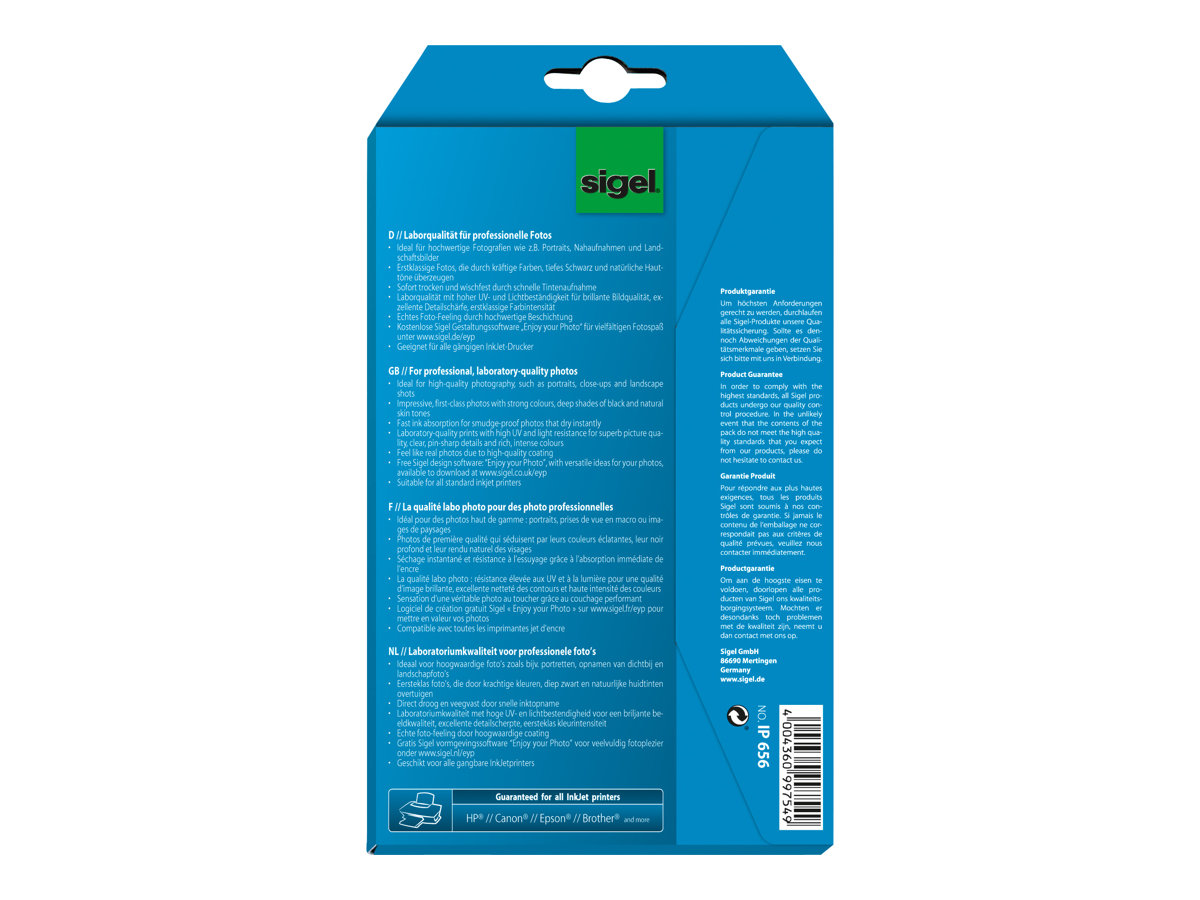 SIGEL Fotopapier IP656 10,0 x 15,0 cm hochglänzend 260 gqm 72 Blatt