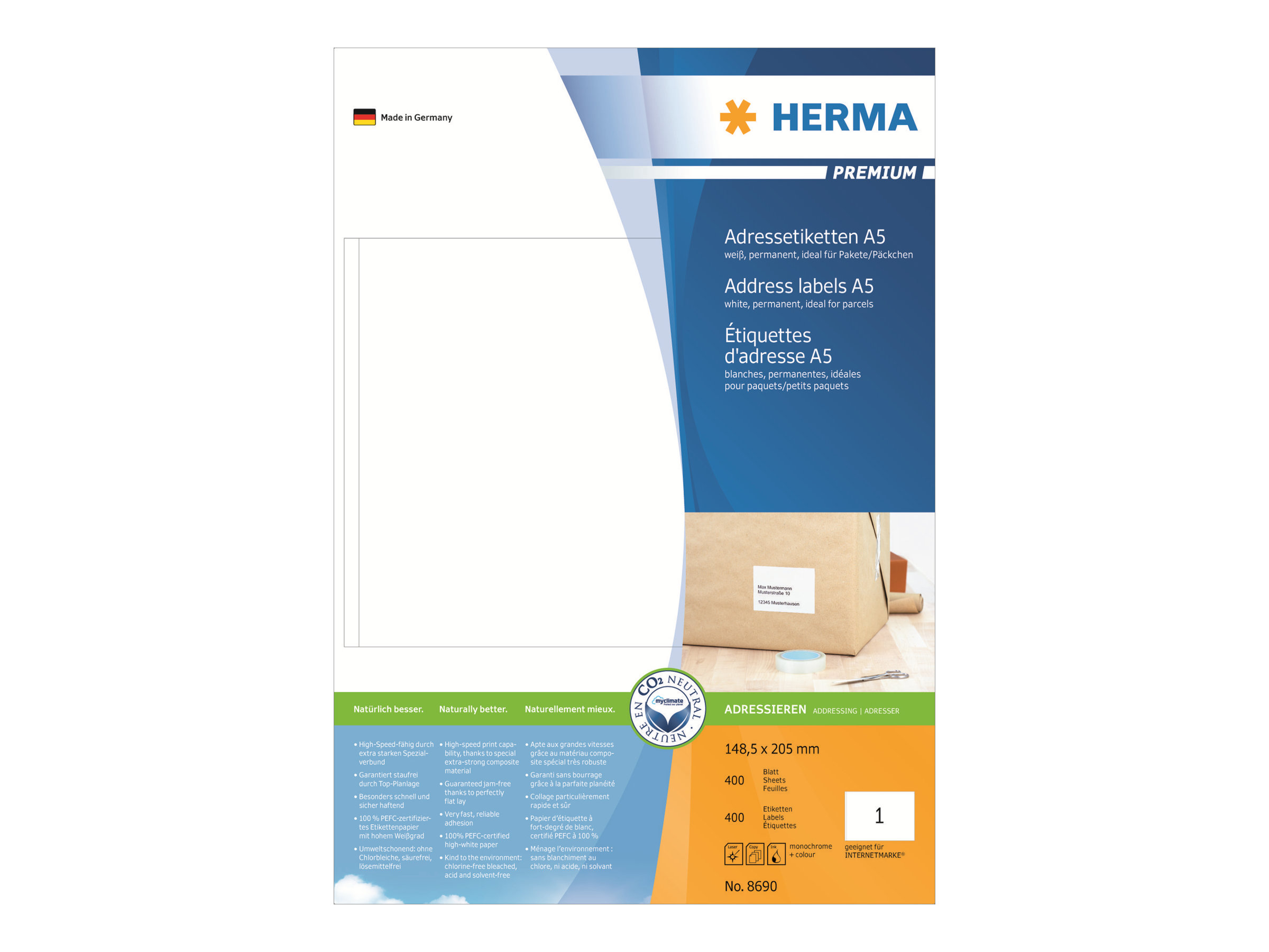 400 HERMA Etiketten 8690 weiss 148,5 x 205,0 mm