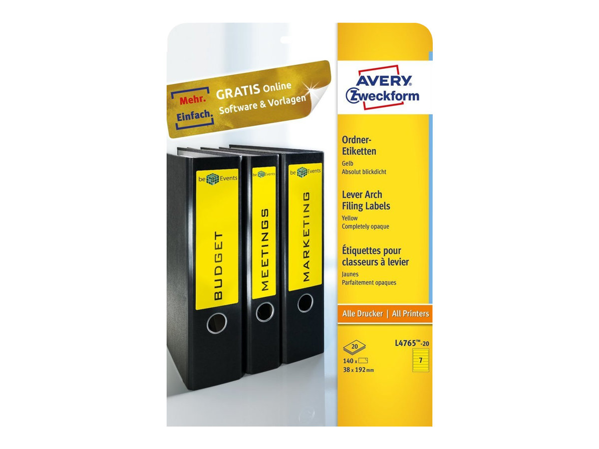 140 AVERY Zweckform Ordneretiketten L4765-20 gelb 140 AVERY Zweckform Ordneretiketten L4765-20 gelb