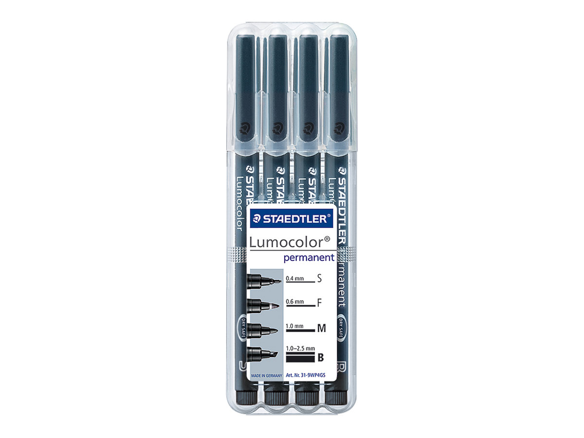 4 STAEDTLER Lumocolor Folienstifte schwarz 0,4 + 0,6 + 1,0 + 2,5 mm permanent