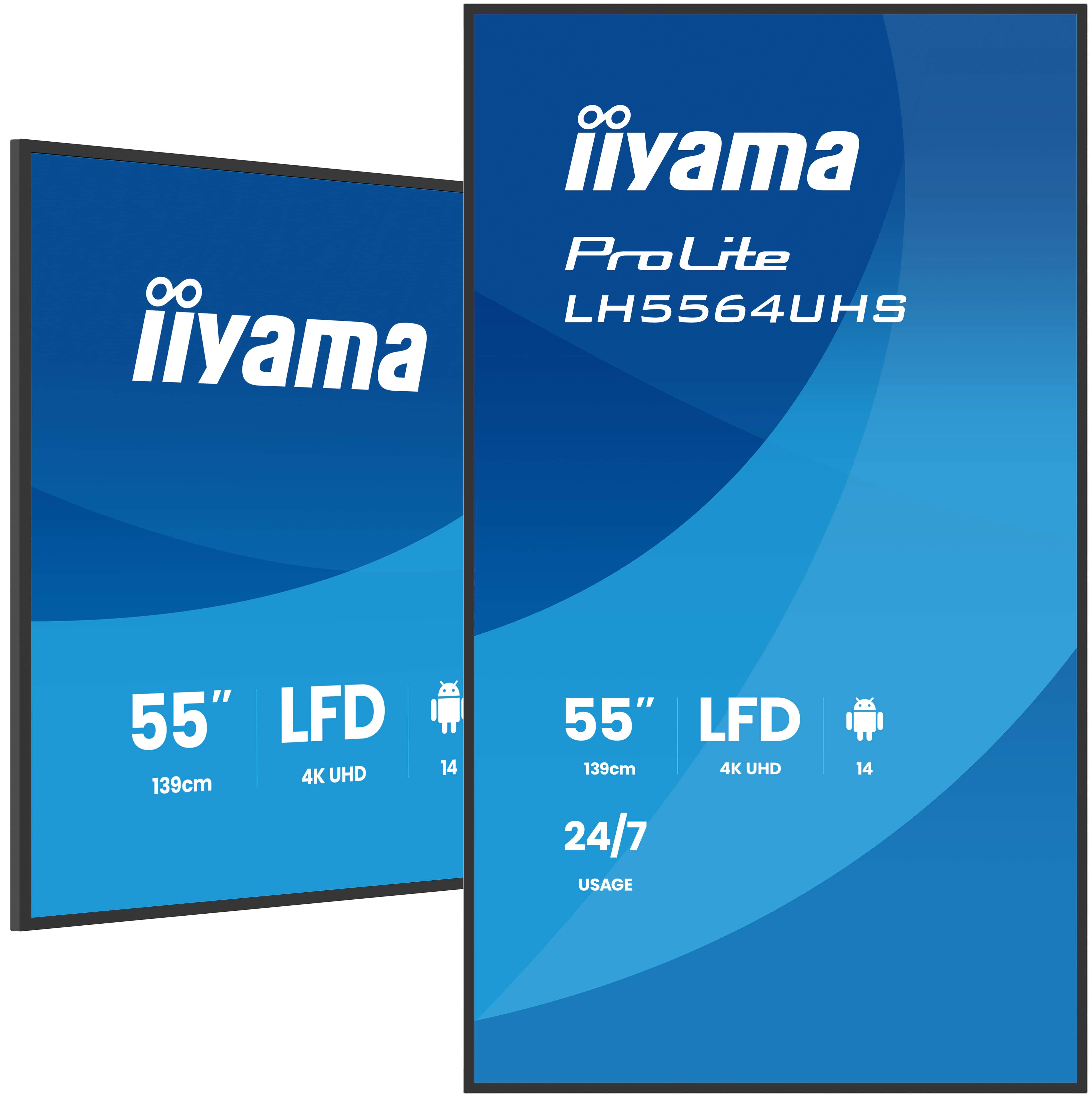 IIYAMA LH5564UHSB1AG 139,7cm 55Zoll 3840x2160 UHD VA DLED 500cdm2 Landscape and Portrait Speakers 2x 10W 2x HDMIx 1x USBC D