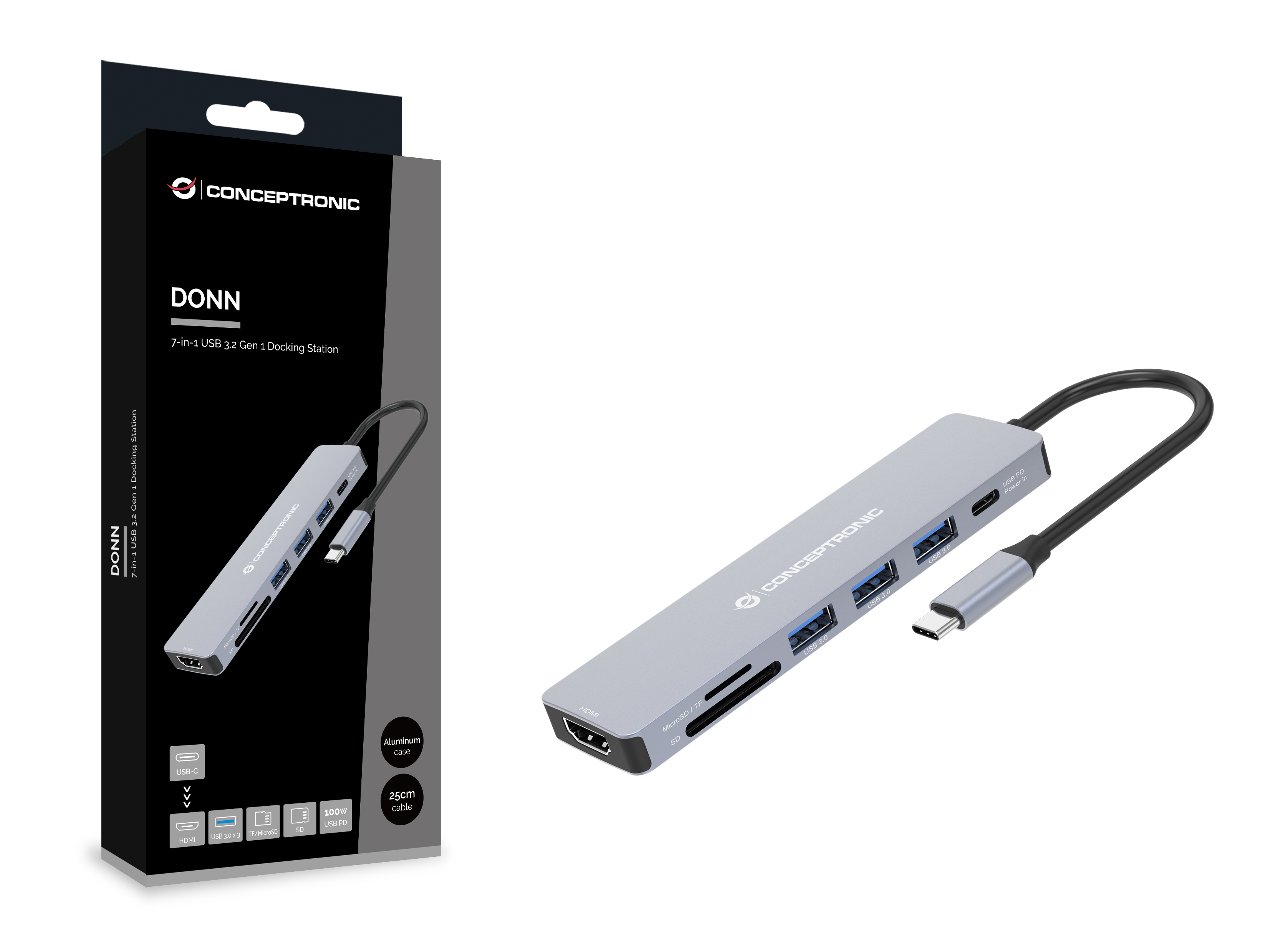CONCEPTRONIC 71 Dock USBCHDMI3xUSBASDTF 25cm gr