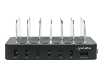 MANHATTAN 6-Port USB-Ladestation Sechs USB-A-Ports bis zu 2,4A/5V pro Port 50W Ausgangsleistung gesamt schwarz MANHATTAN 6-Port USB-Ladestation Sechs USB-A-Ports bis zu 2,4A/5V pro Port 50W Ausgangsleistung gesamt schwarz
