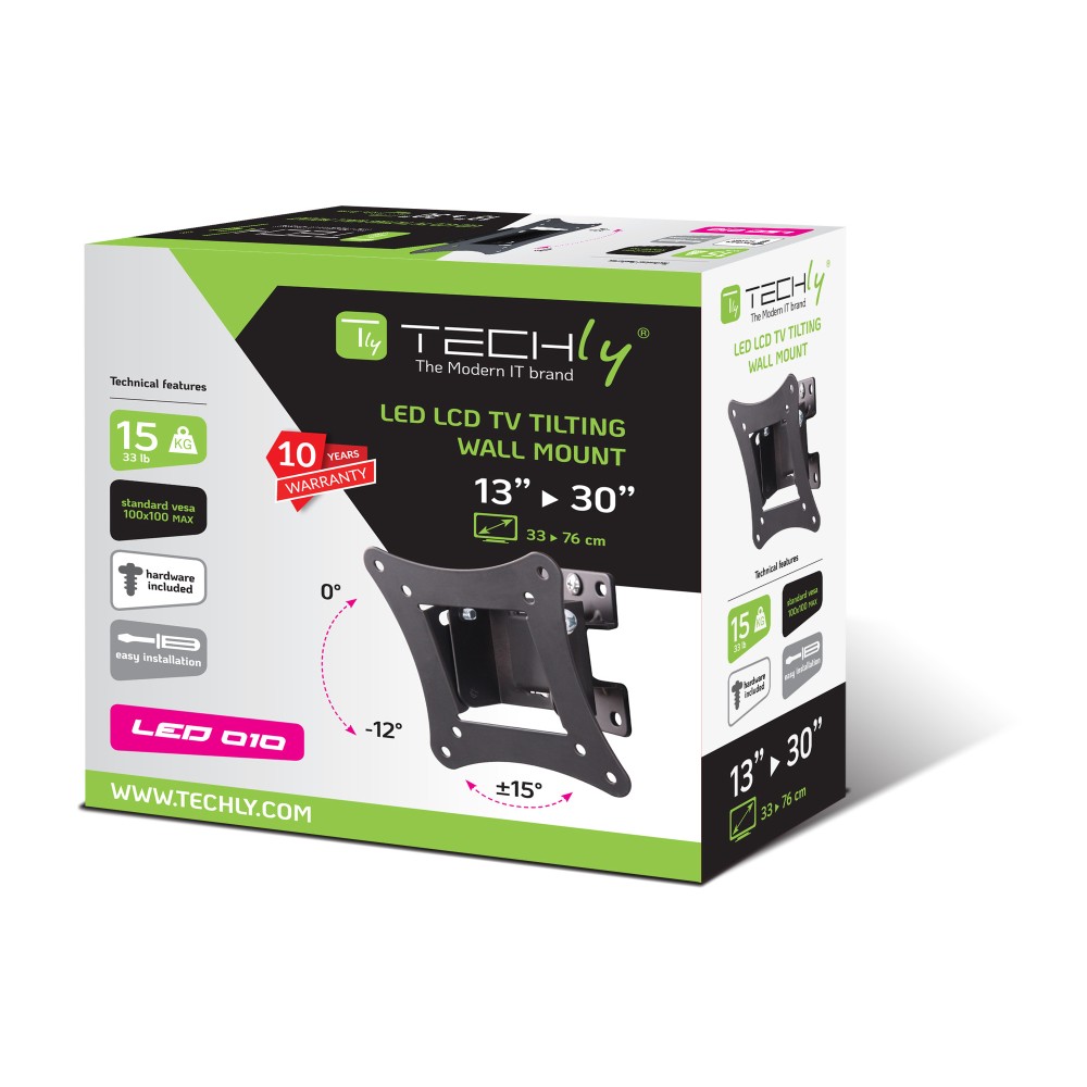 TECHLY Wandhalterung fuer 1 LCD TV LED 1330 Zoll neigbar drehbar 1 Gelenk Tragkraft 15 Kg Tiefe 54mm schwarz