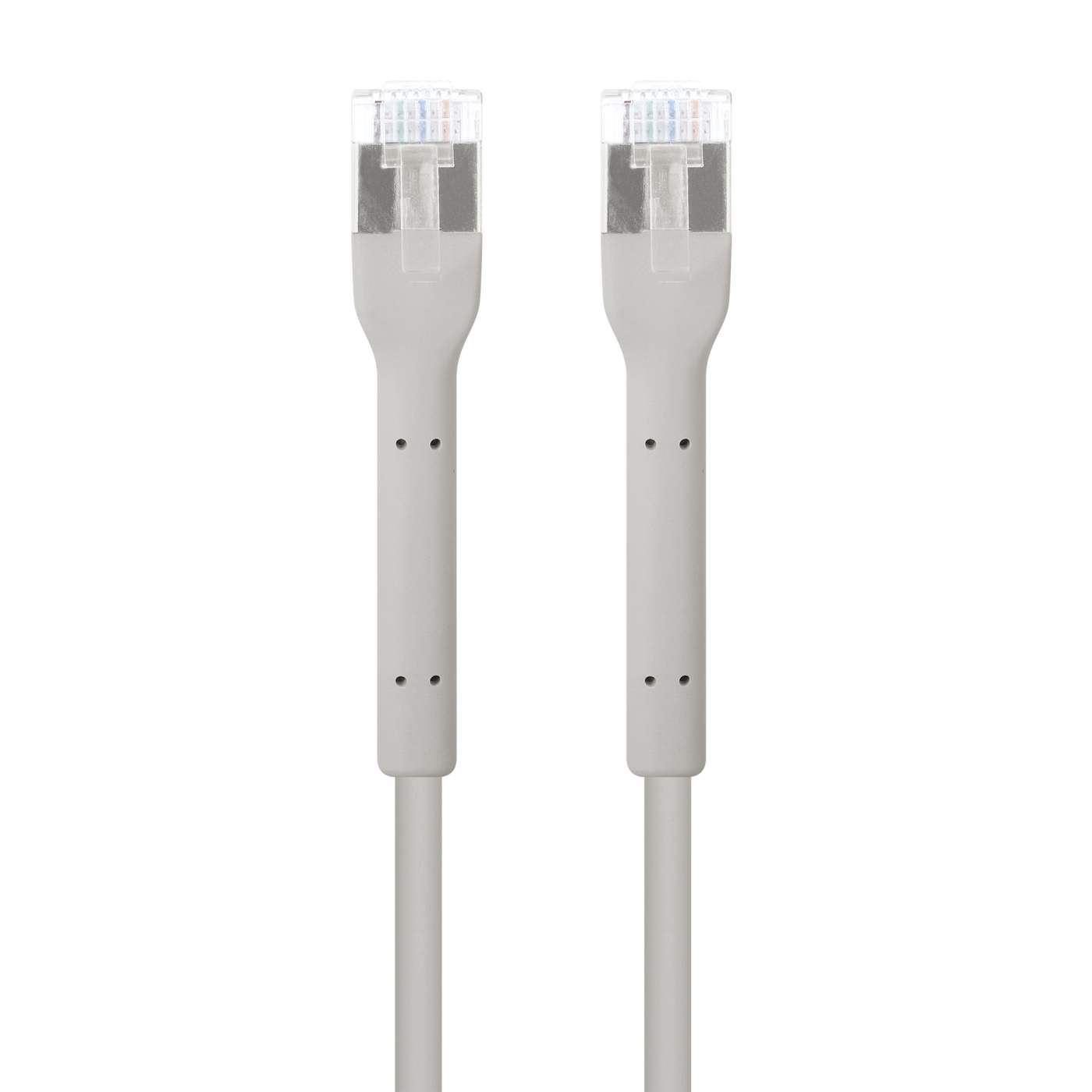 INTELLINET Cat6a FFTP FlexiBoot Slim Patchkabel 0,5m grau 10G 500MHz LSZH Kupfer Litzendraht aeusserst biegsam vergoldete Kontakte