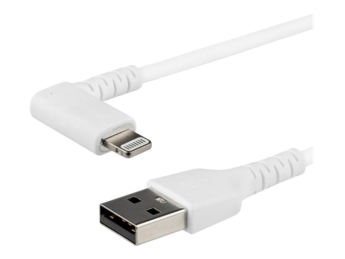 STARTECH.COM 2m / 6.6ft Angled Lightning to USB Cable - Heavy Duty MFI Certified Lightning Cable - White - USB to Lightning