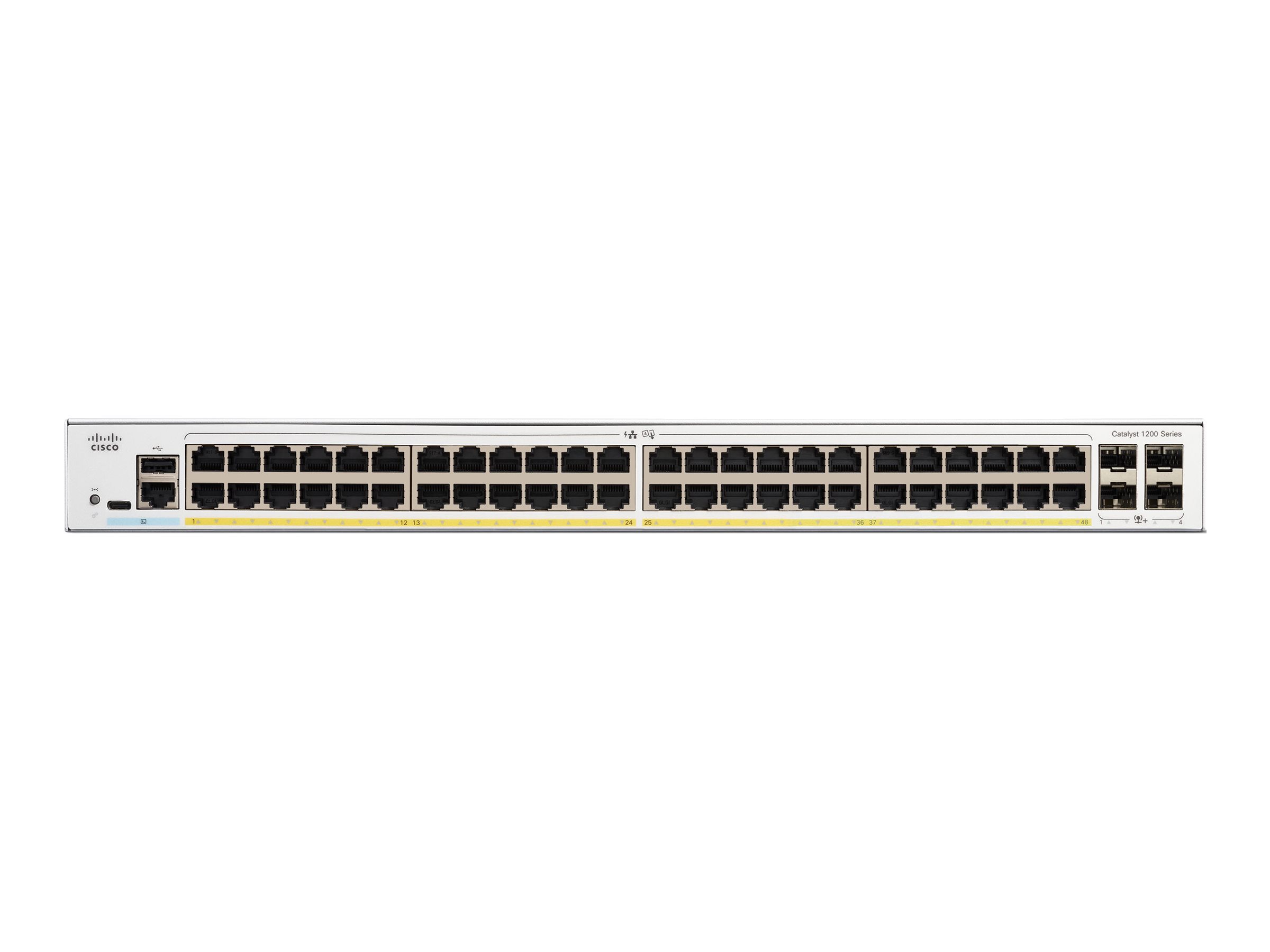 CISCO Catalyst 1200 48-Port Switch / PoE+ with 375W power budget / 4 x 10G SFP+ Uplinks
