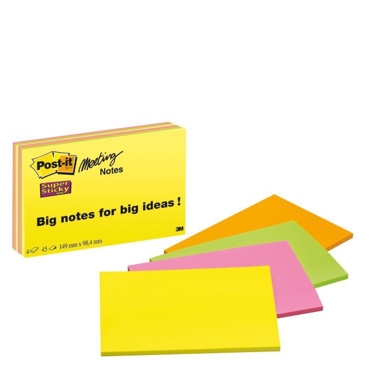 Post-it® Super Sticky Meeting Notes Haftnotizen extrastark 6445-4SS farbsortiert, 4 Bloecke Post-it® Super Sticky Meeting Notes Haftnotizen extrastark 6445-4SS farbsortiert, 4 Bloecke