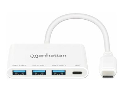 3-Port USB 3.0 Typ-C Hub USB-C-Stecker auf 3x USB-A-Buchsen und 1x Typ C 100 W PD-Buchse 5 Gbit/s USB 3.2 Gen 1 weiss