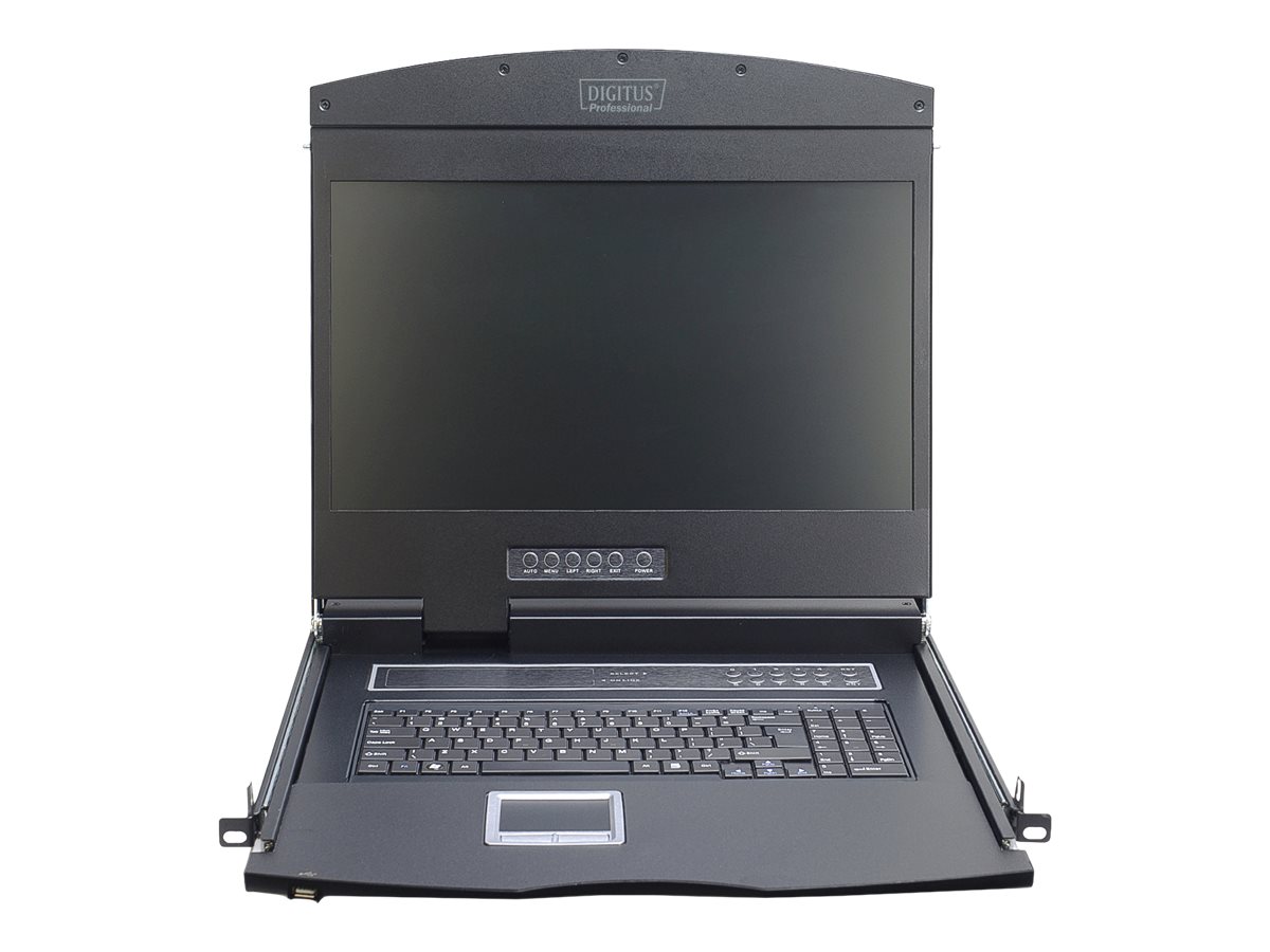 DIGITUS Modulare Konsole mit 48,3cm 19Zoll TFT 16 Port Cat5 KVM Touchpad US Tastatur RAL 9005 schwarz