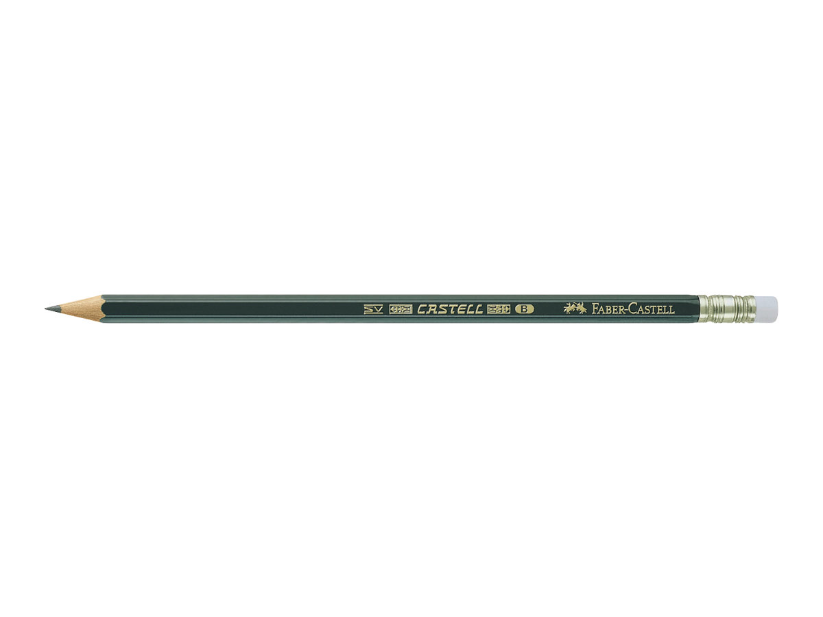 FABERCASTELL 9000 Bleistifte B grün mit Radierer, 12 St