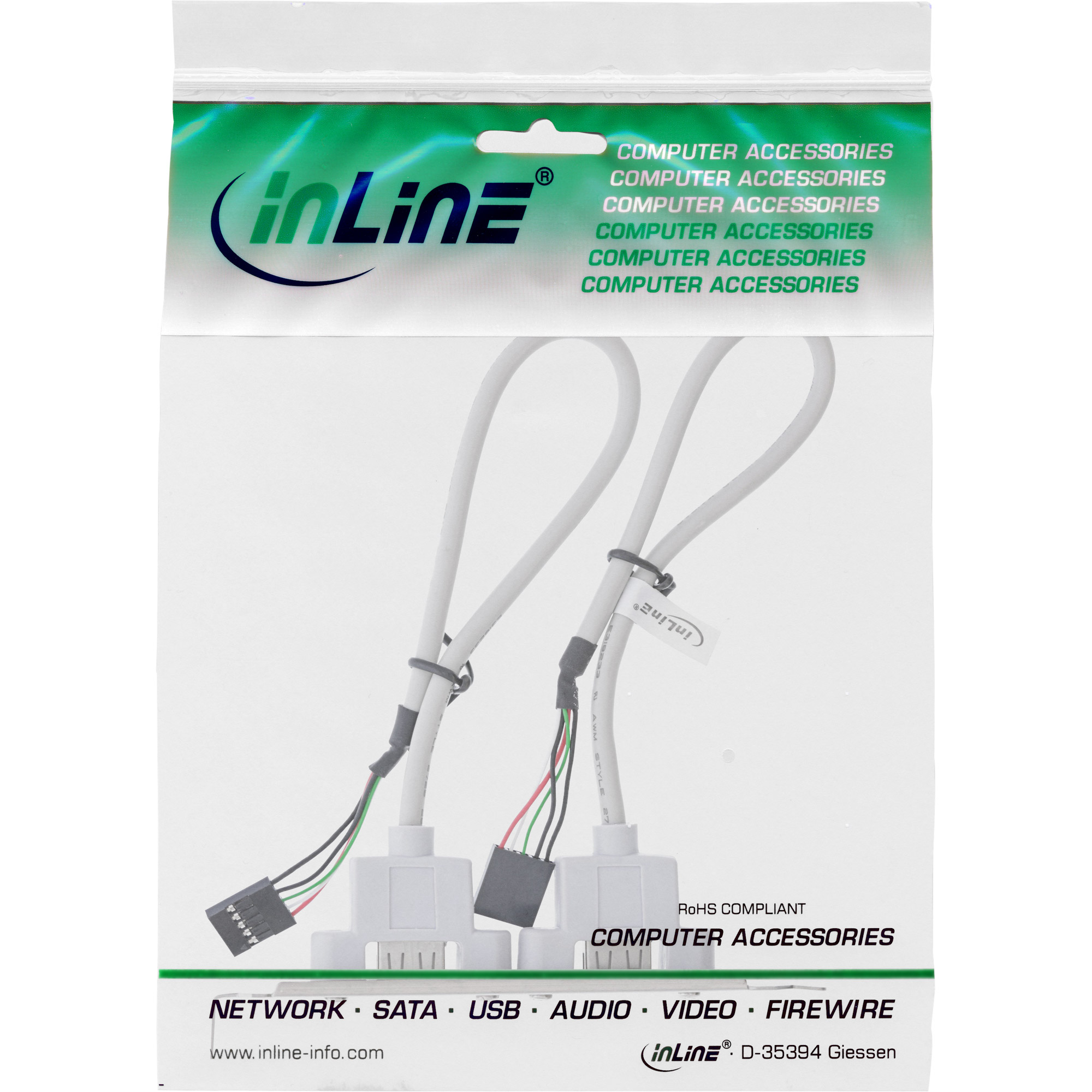 INLINE Slotblech USB 2.0 2x USB Buchse auf 2x 5pol Pfostenverbinder 0,3m