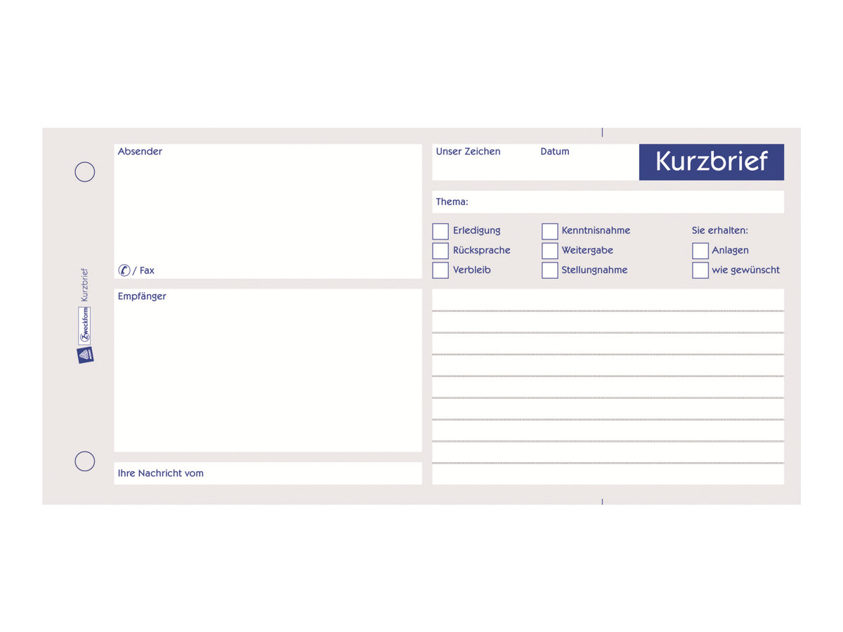 AVERY Zweckform Kurzbrief Formularbuch 1020 AVERY Zweckform Kurzbrief Formularbuch 1020